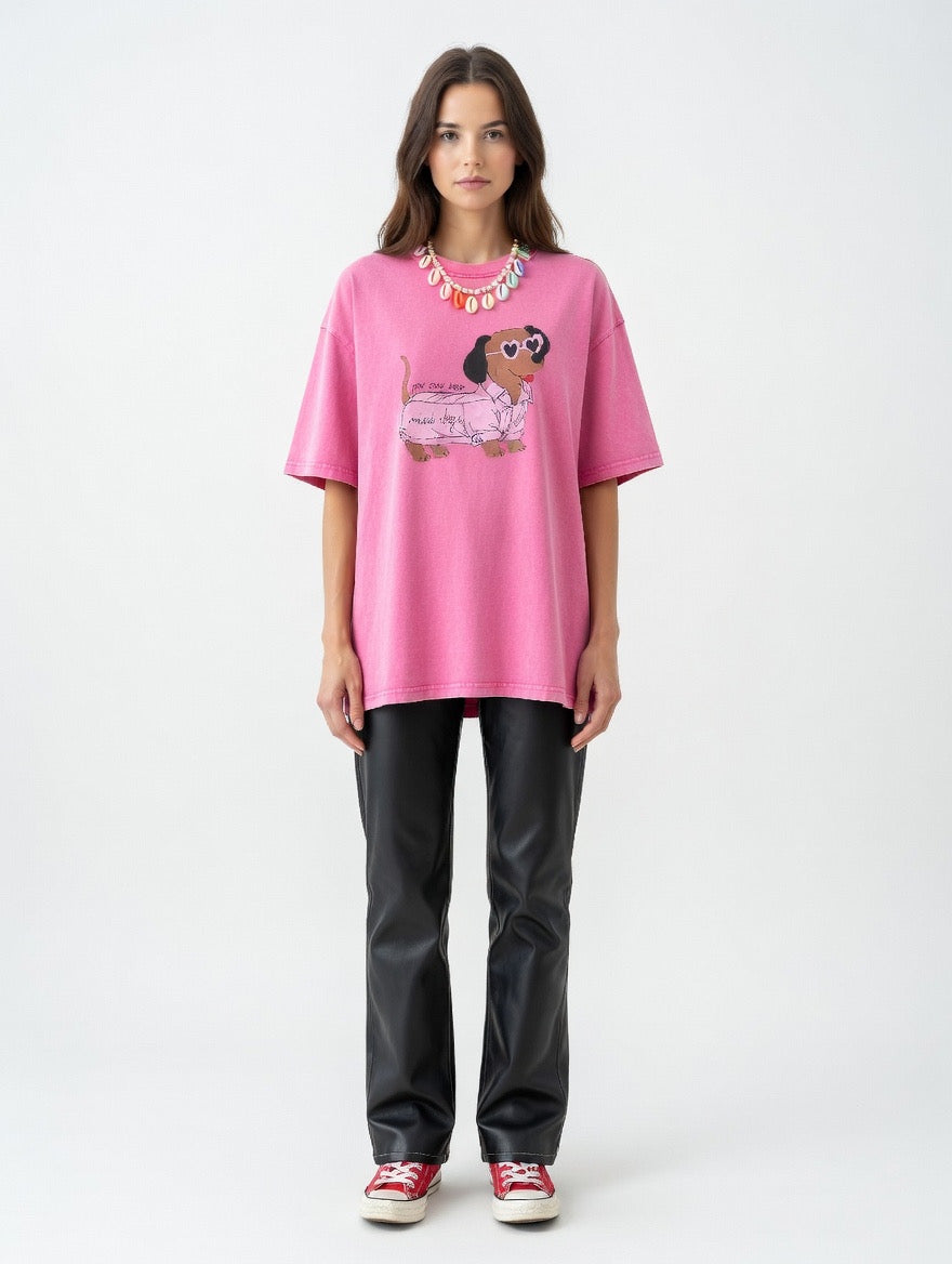 חולצת דוגי אוברסייז ורוד