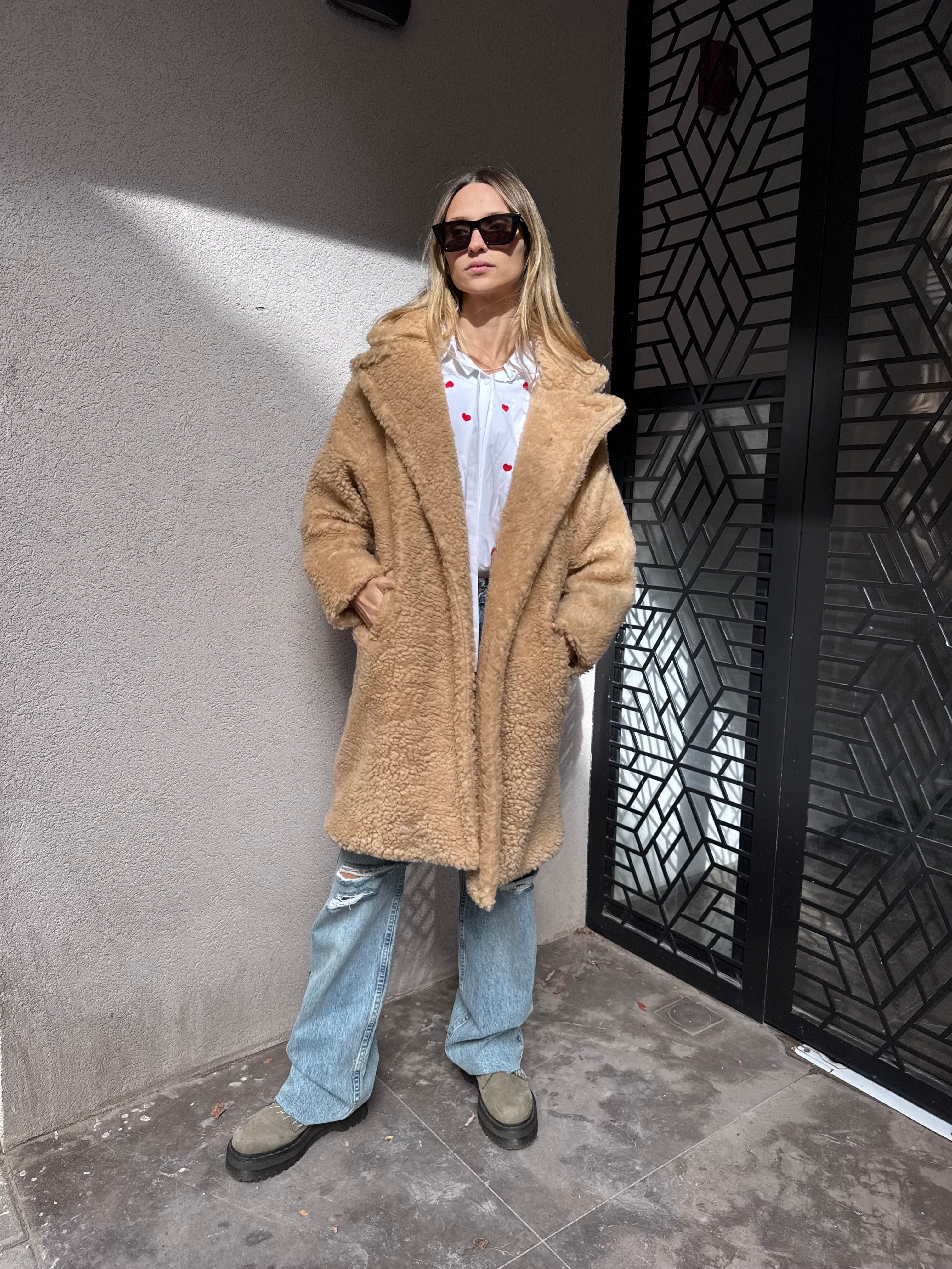 מעיל פרוותי מידי קרם