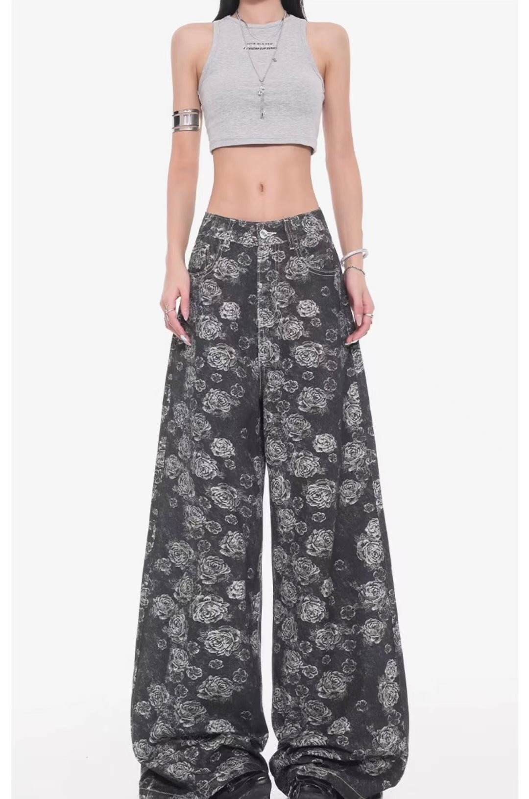 ג׳ינס היילי פרחים שחור