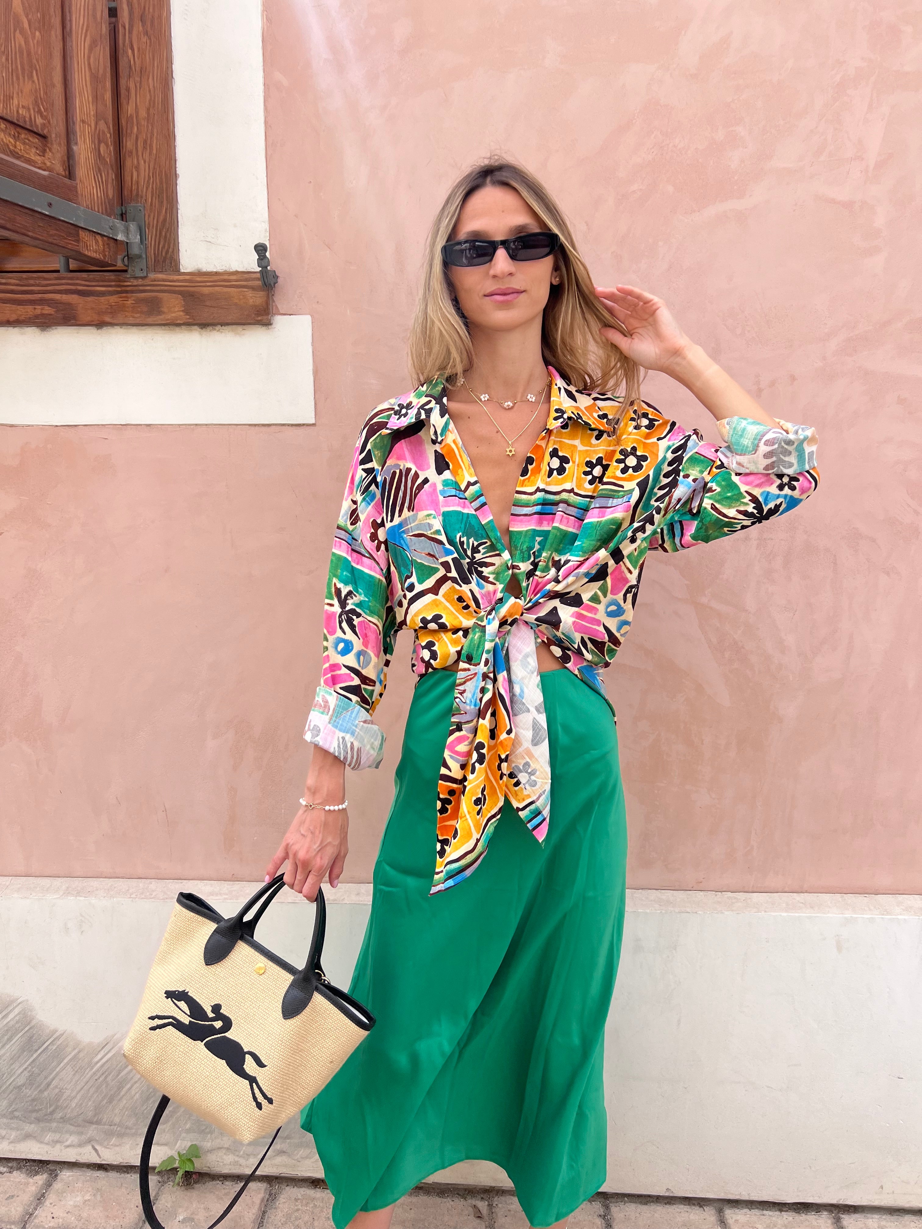 חצאית סאטן לירי ירוק