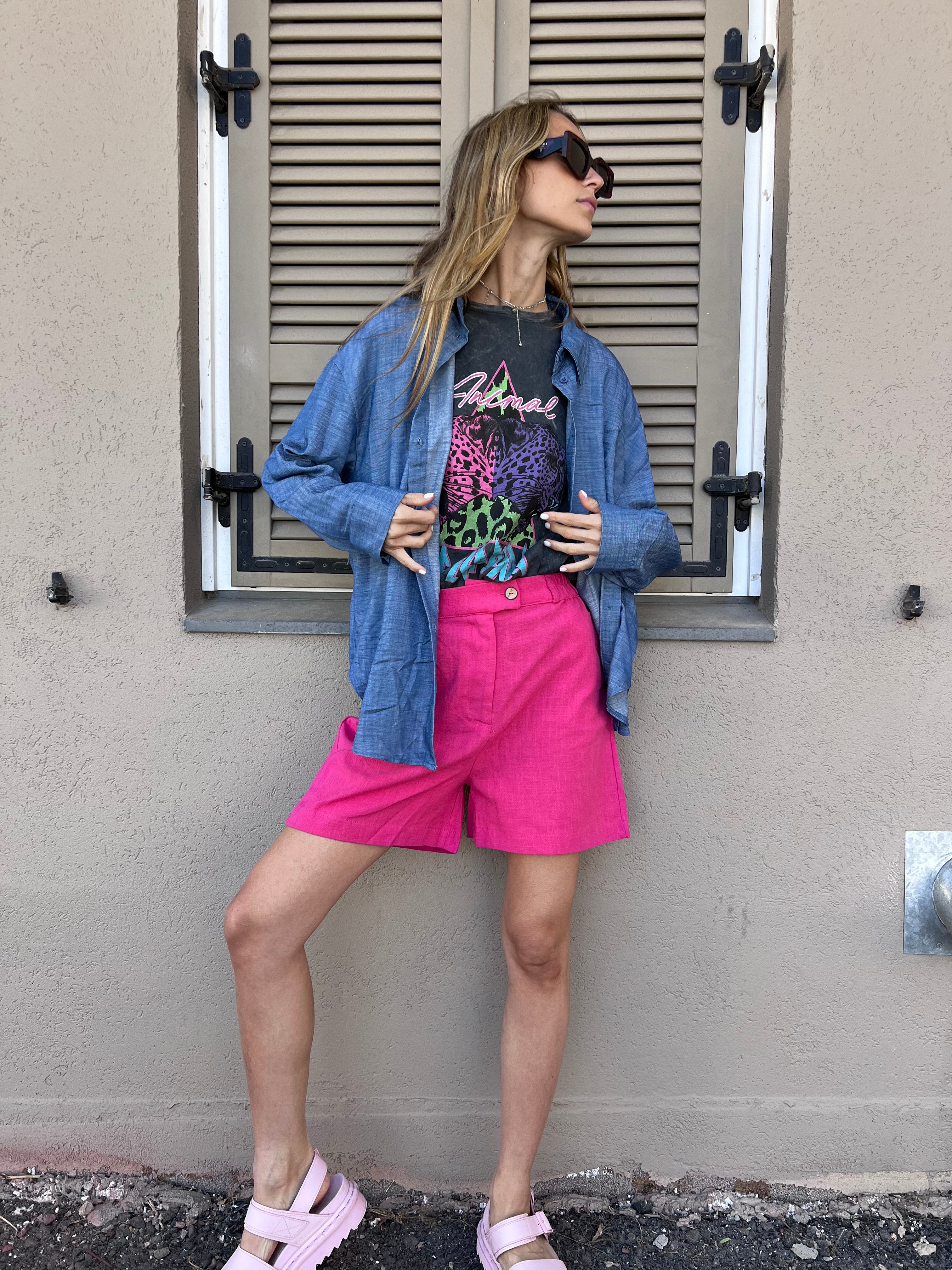 מכנס פשתן תמרי ורוד