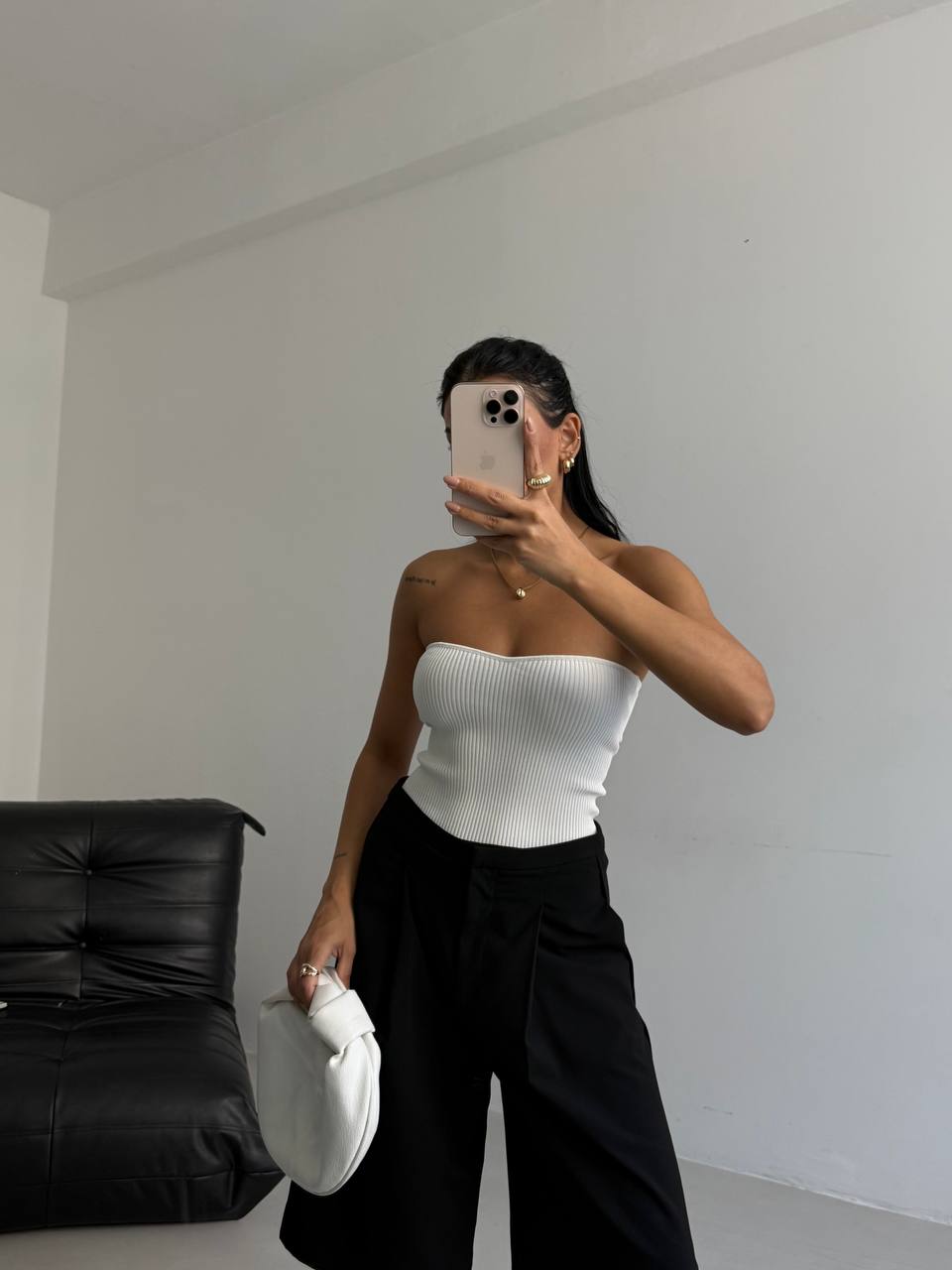 טופ סטרפלס ריב לבן