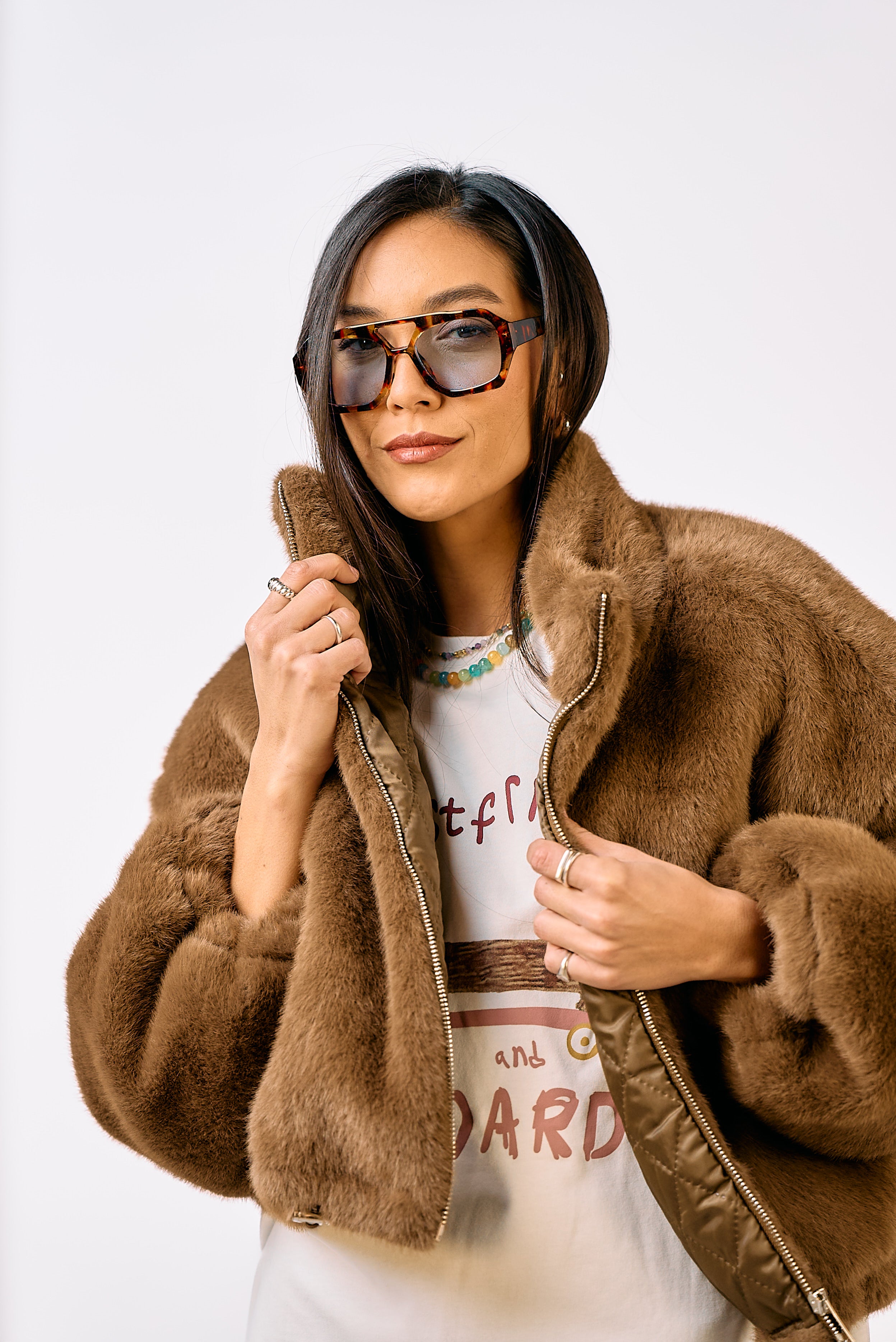 מעיל פרווה ג׳ודי חום