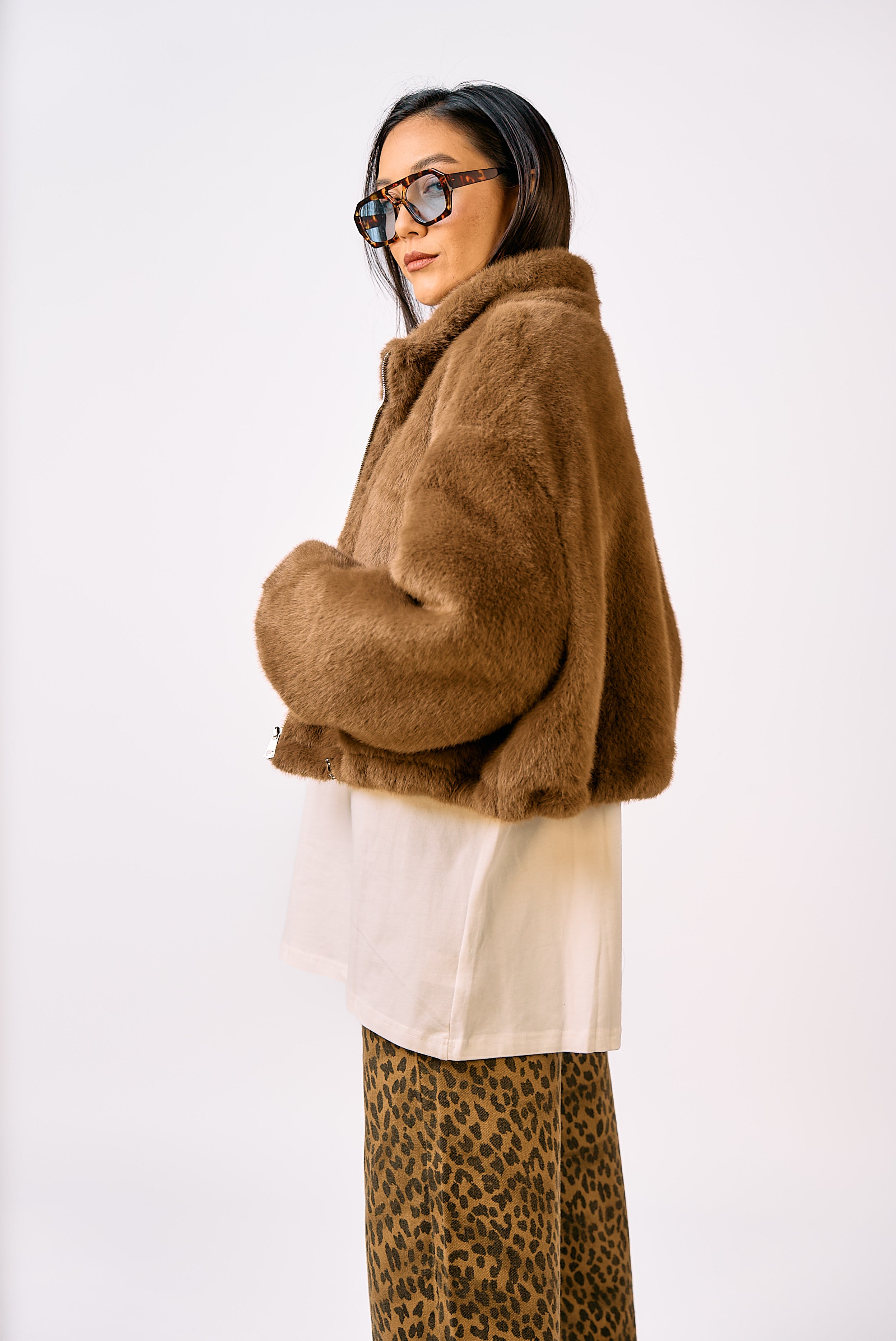 מעיל פרווה ג׳ודי חום