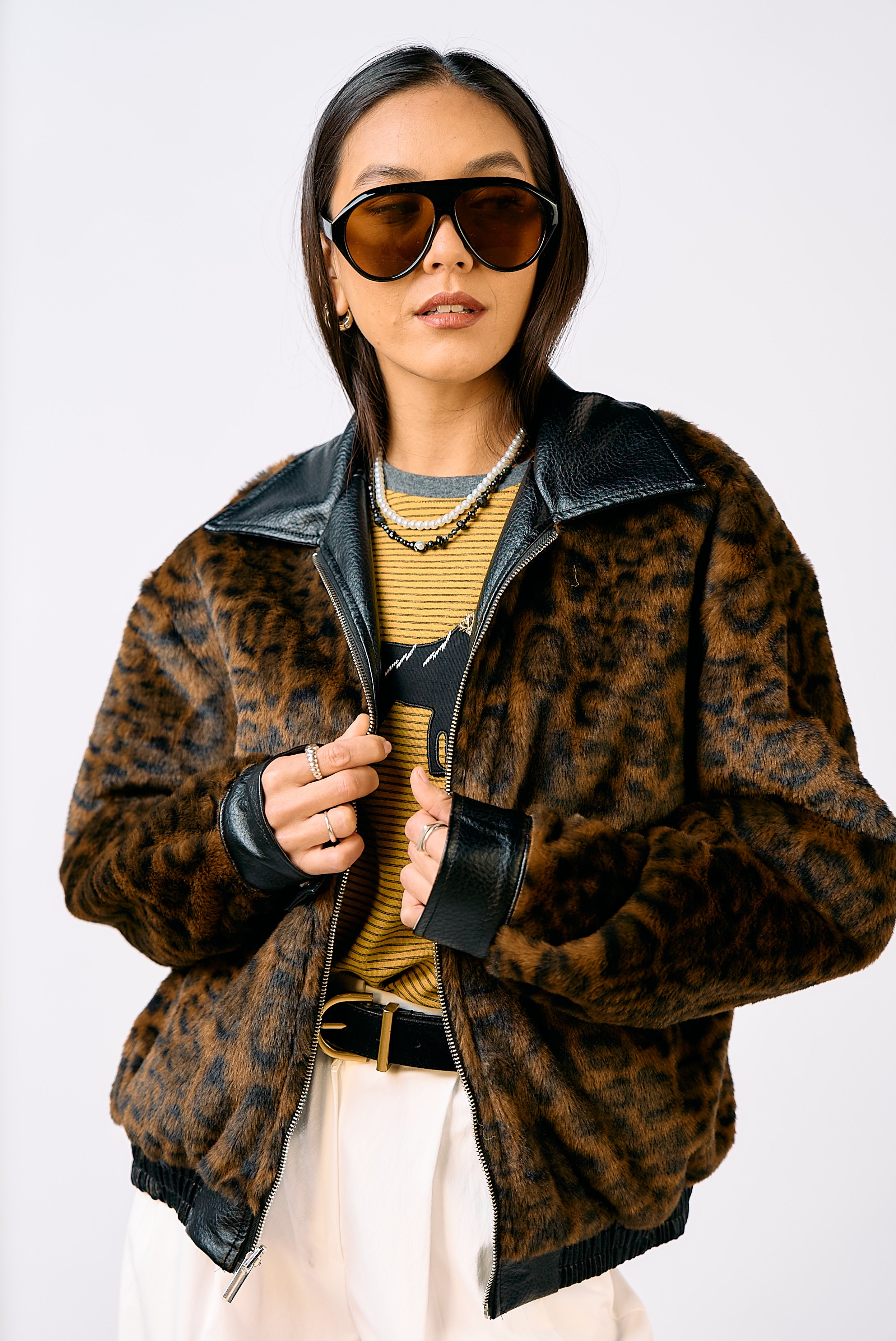 מעיל עמית עור ומנומר