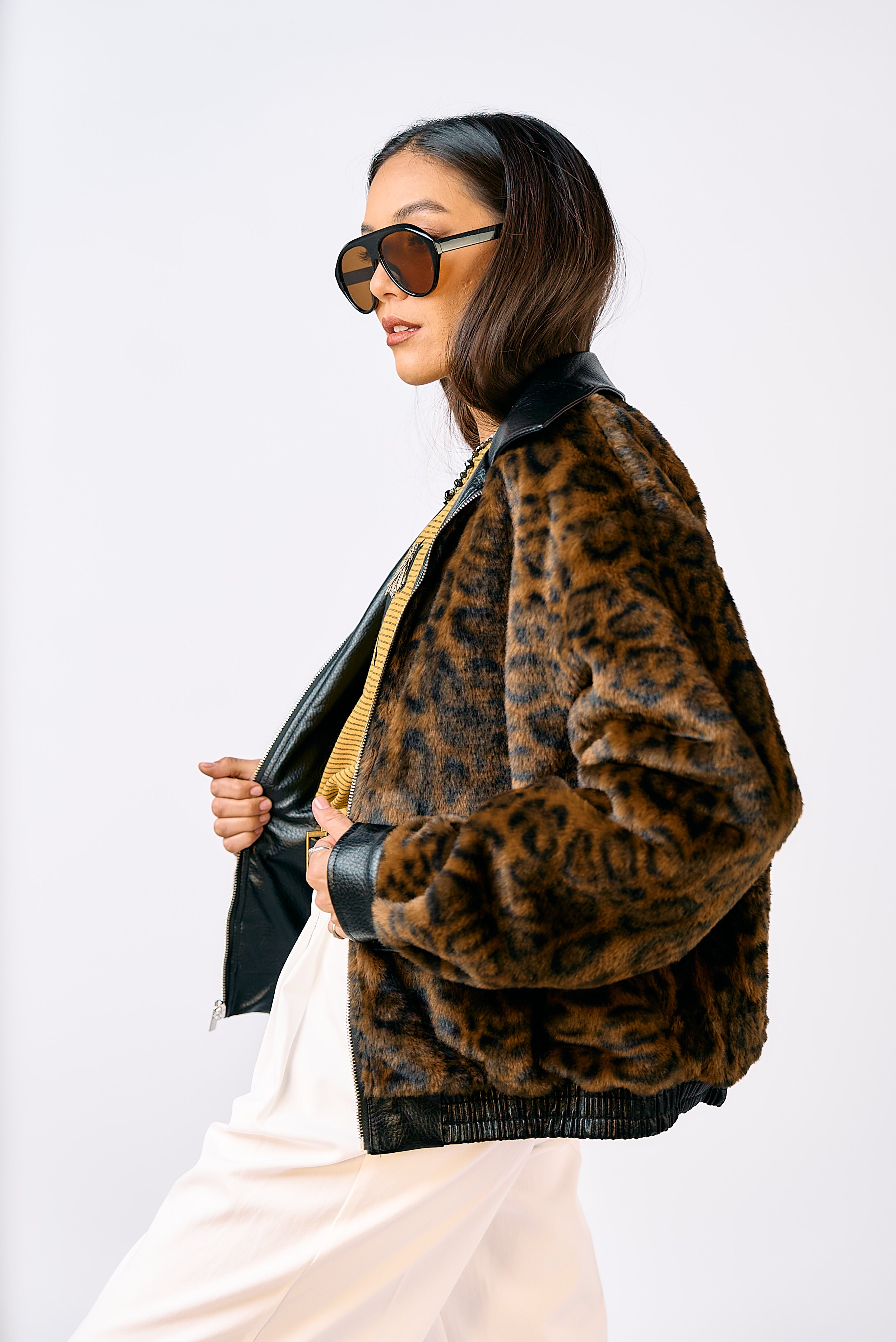 מעיל עמית עור ומנומר