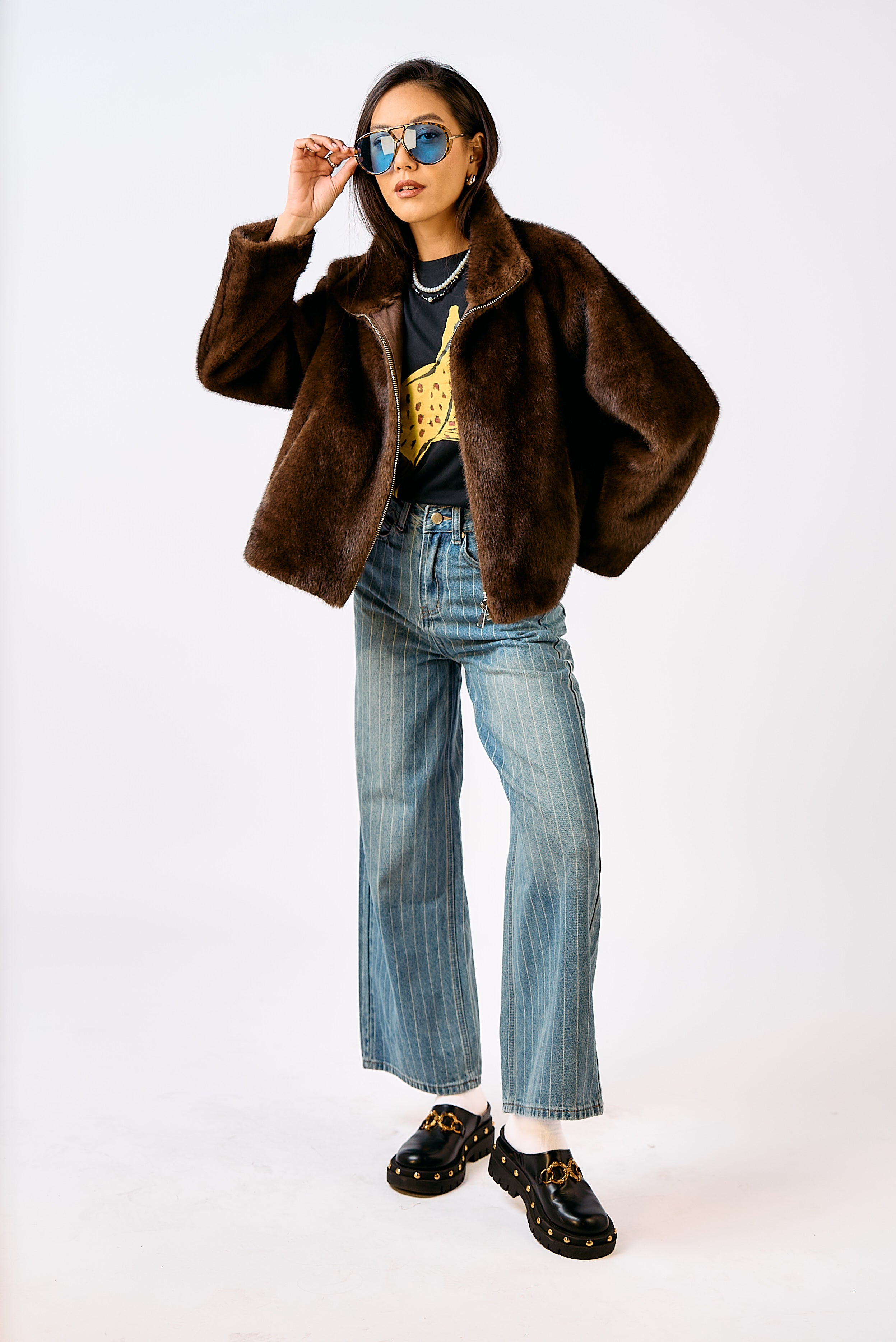 מעיל פרווה אורגד חום/בורדו