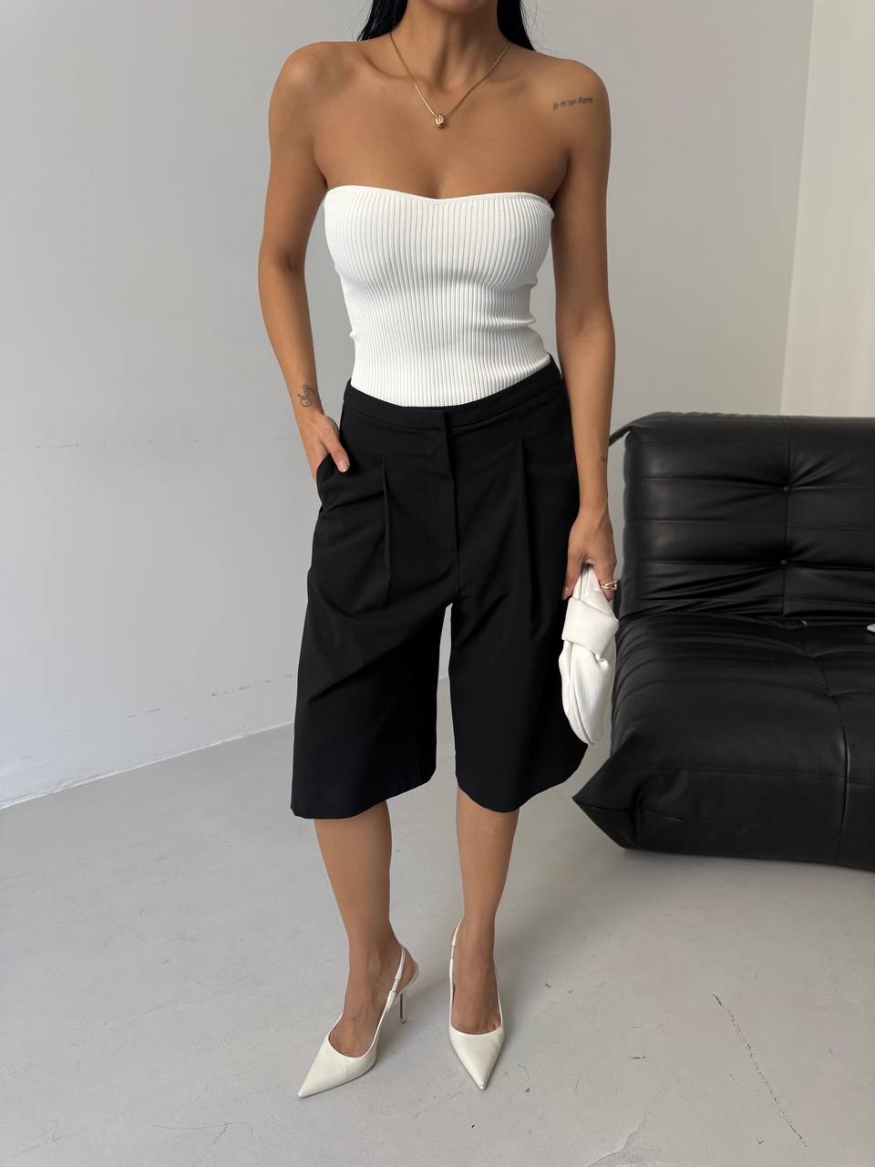 טופ סטרפלס ריב לבן