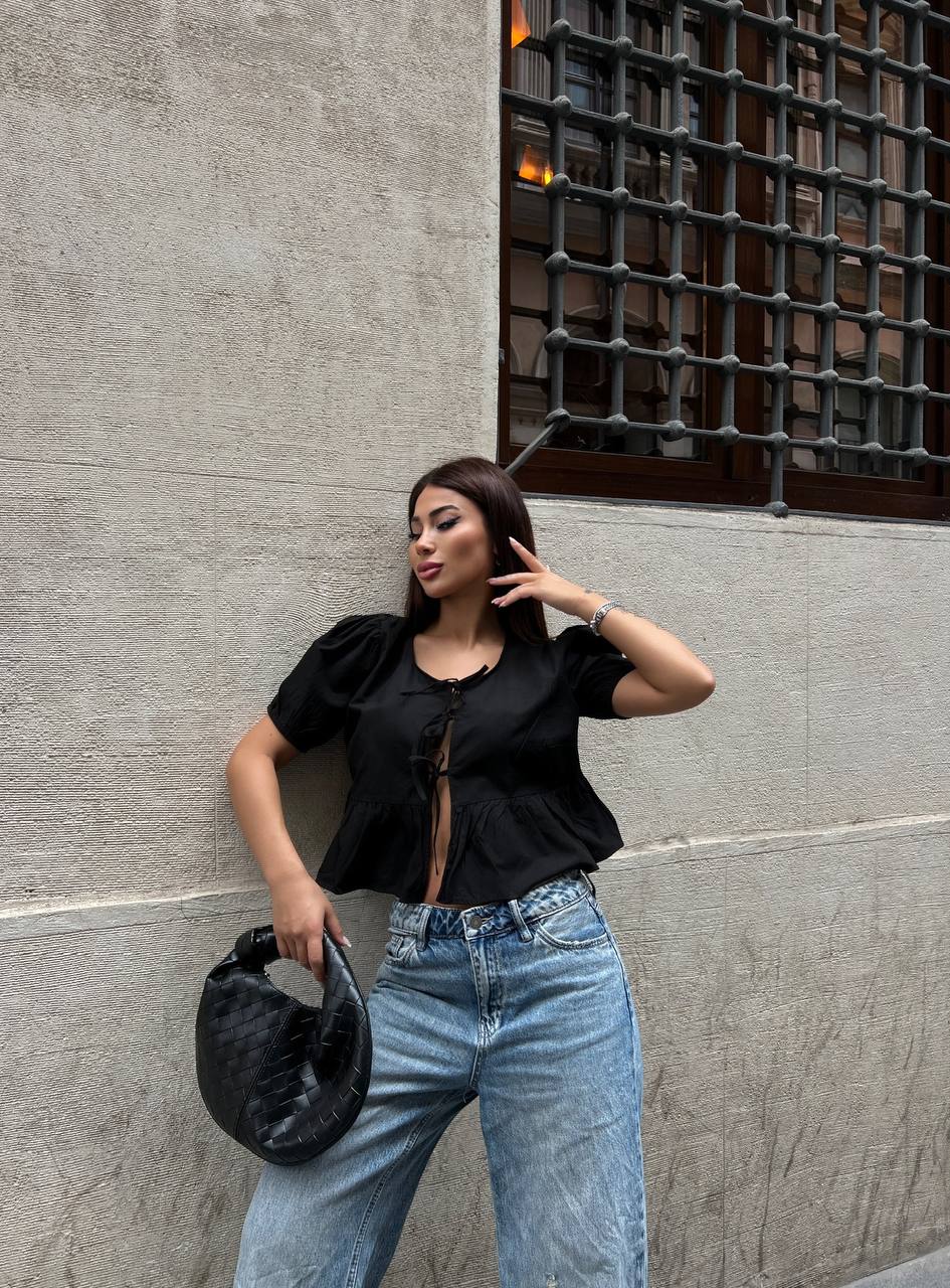 טופ קשירה לימה שחור