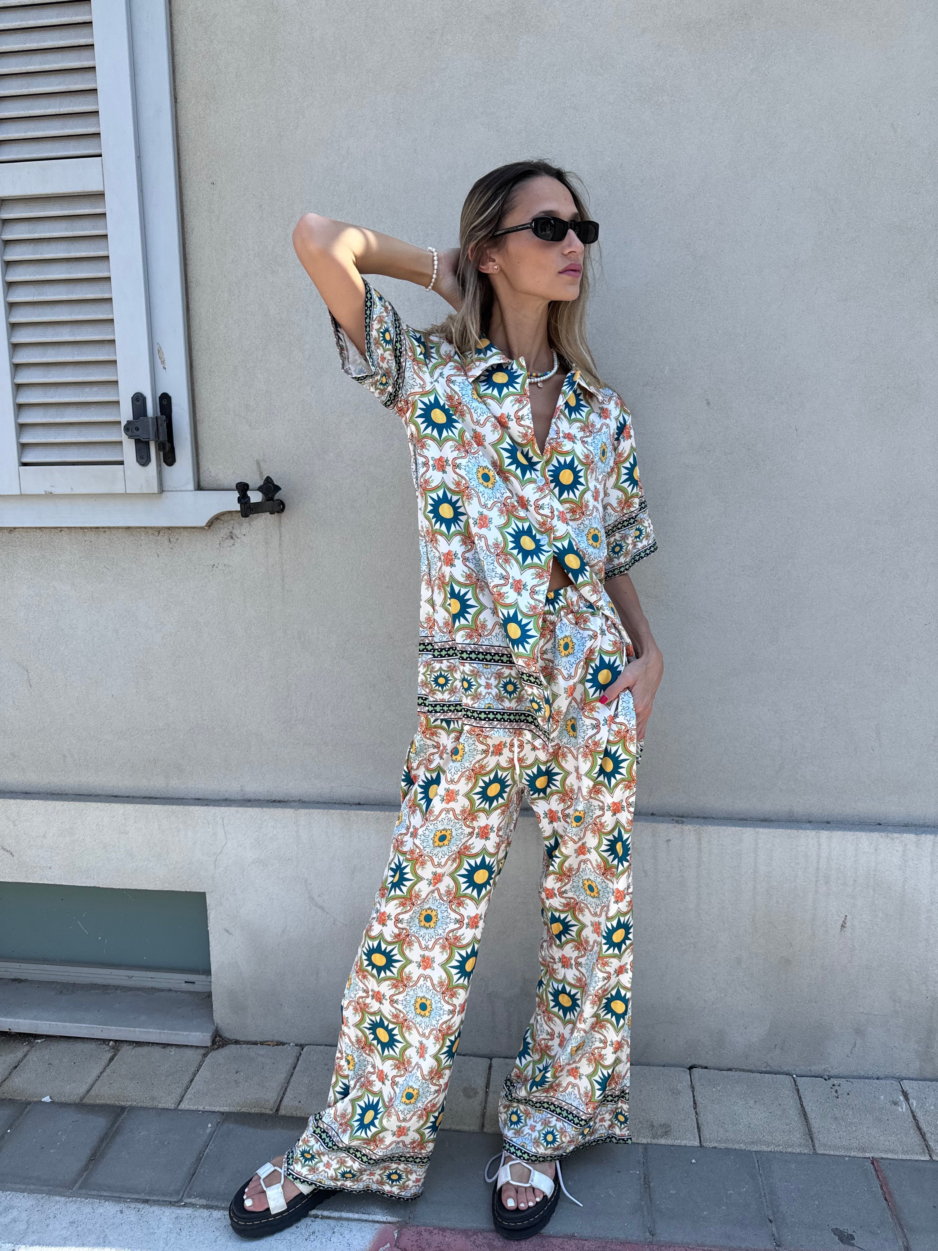 חליפת מכנס סאטן הילי