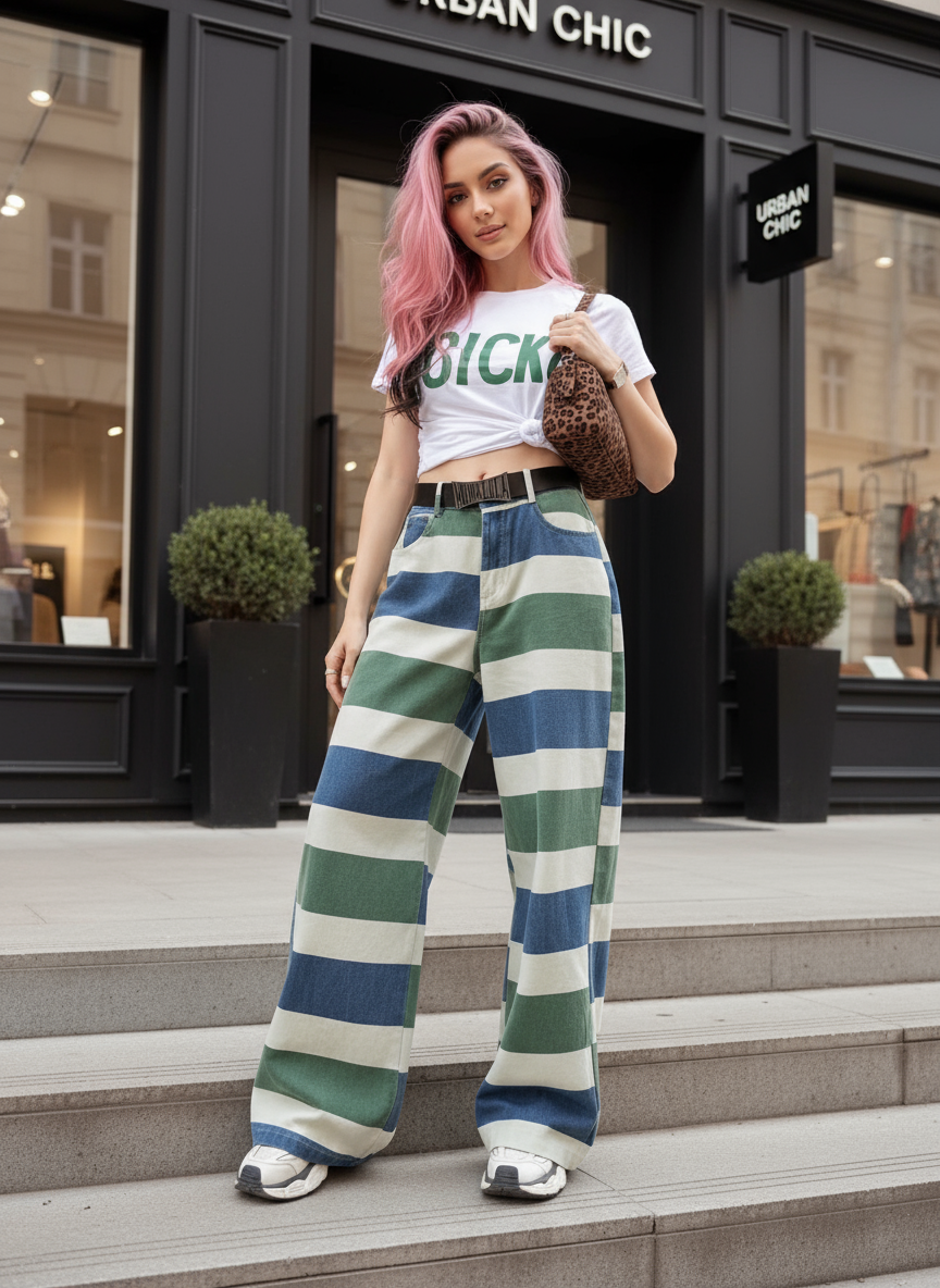 ג׳ינס היילי פסים ירוק