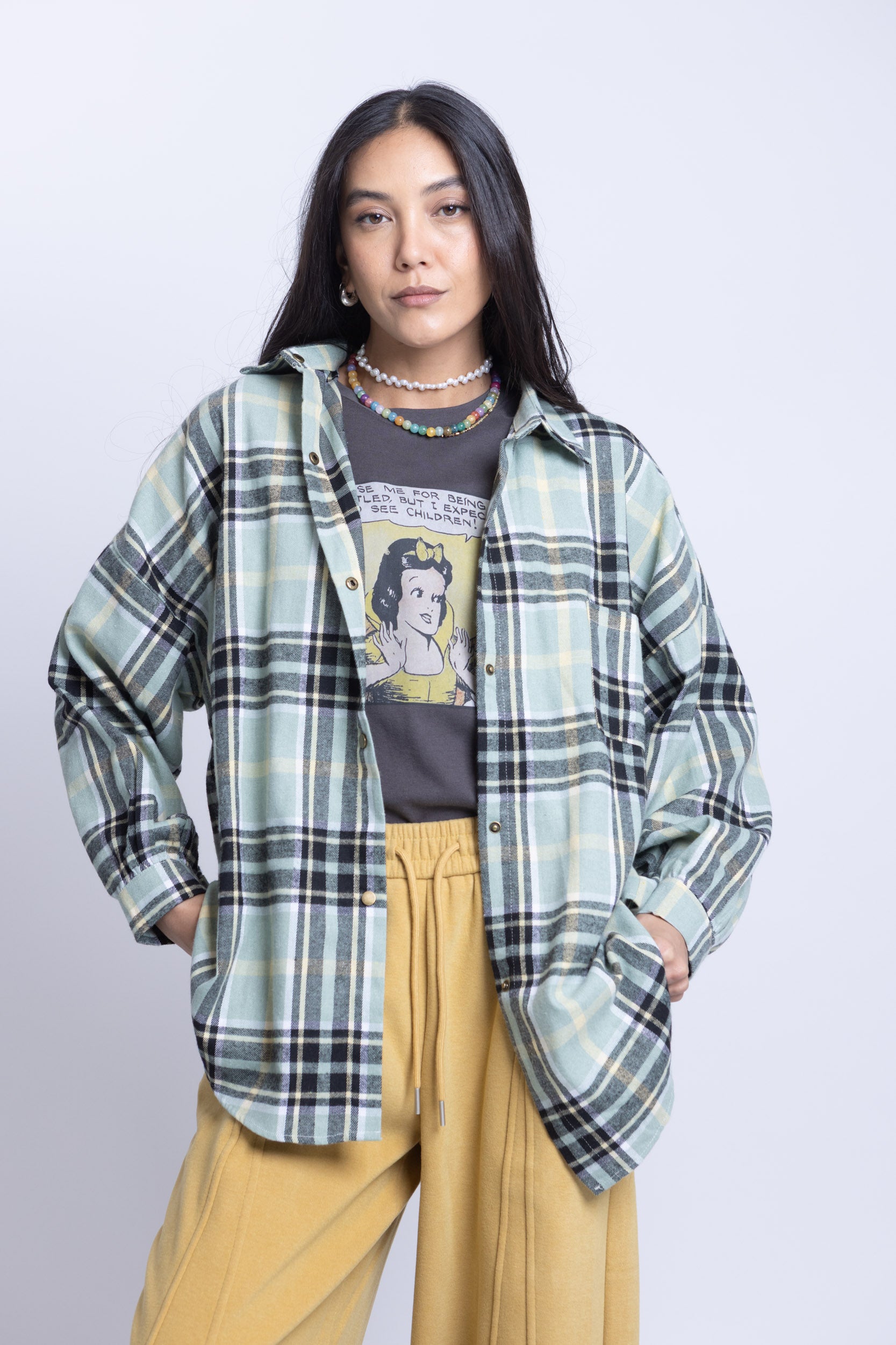 מכופתרת אייזק משבצות ירוק