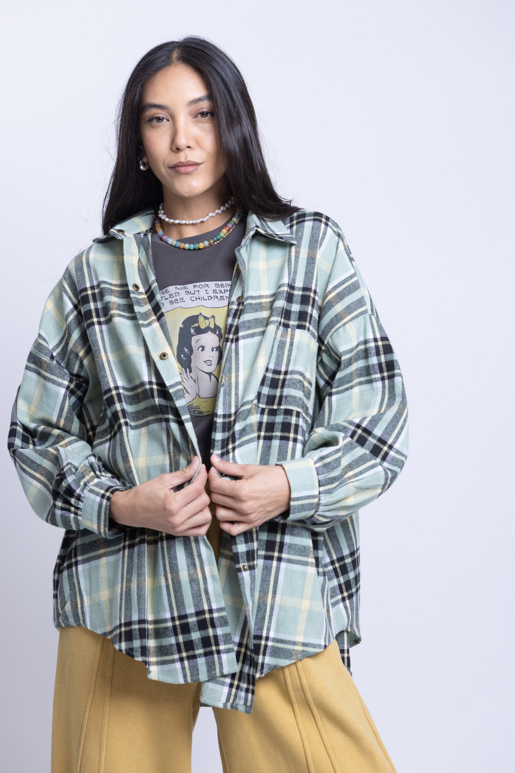 מכופתרת אייזק משבצות ירוק