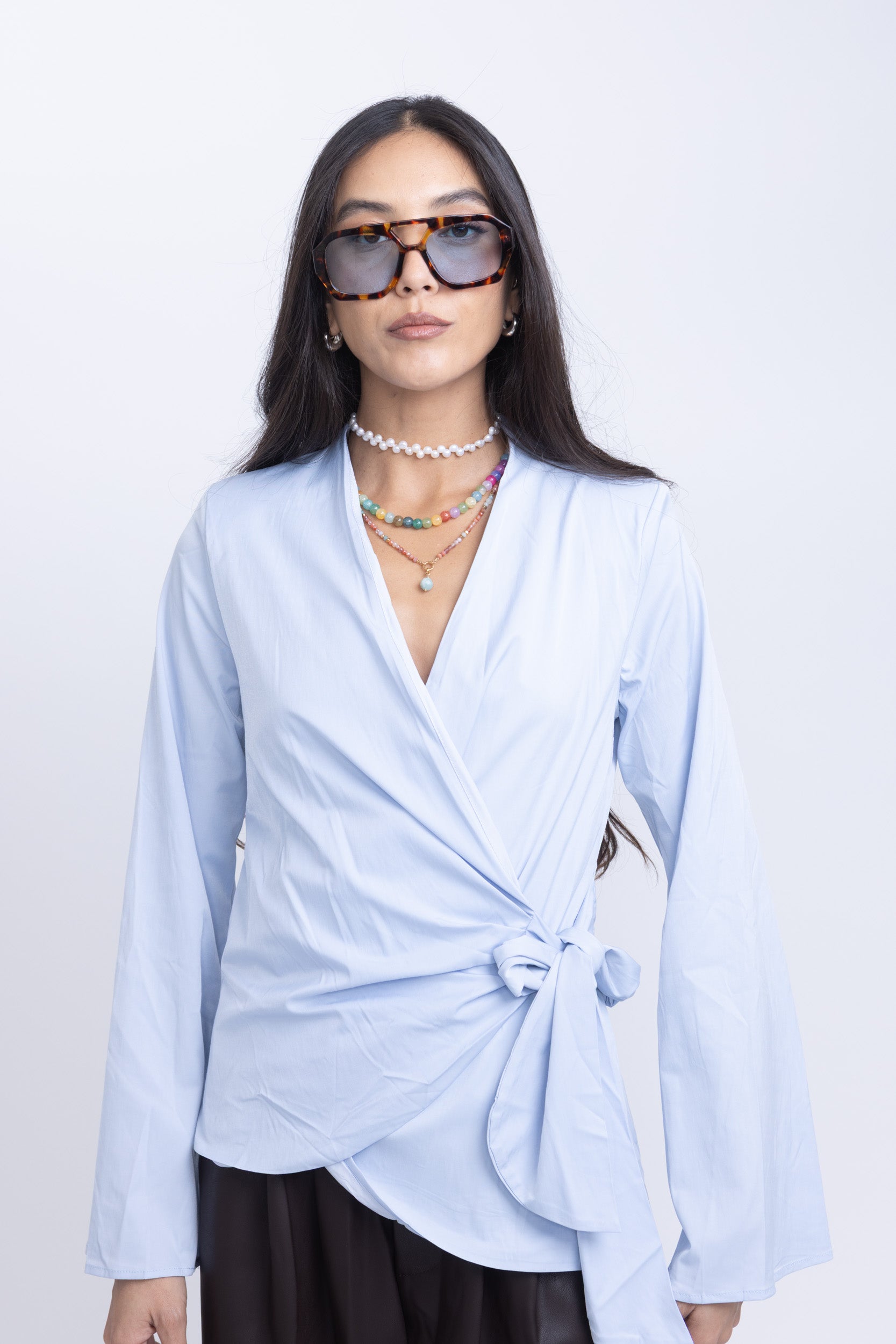 חולצת מעטפת רונה תכלת