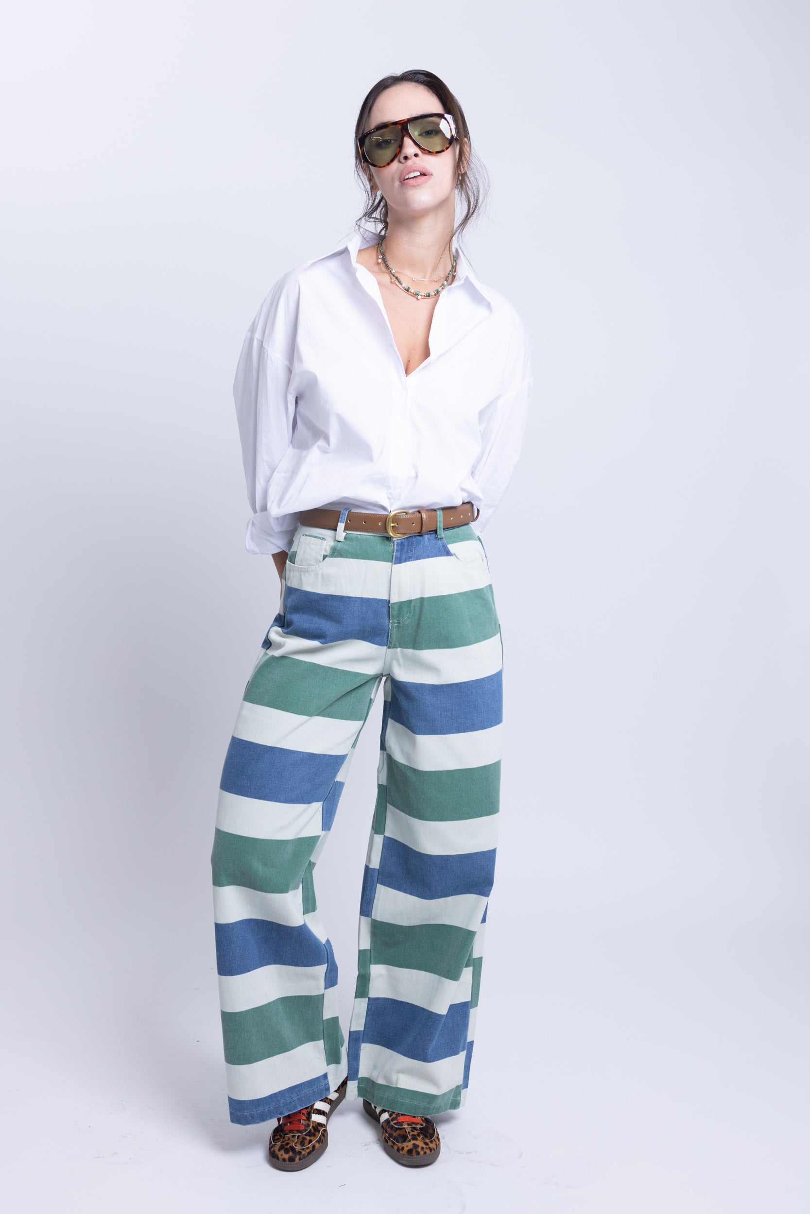 ג׳ינס היילי פסים ירוק