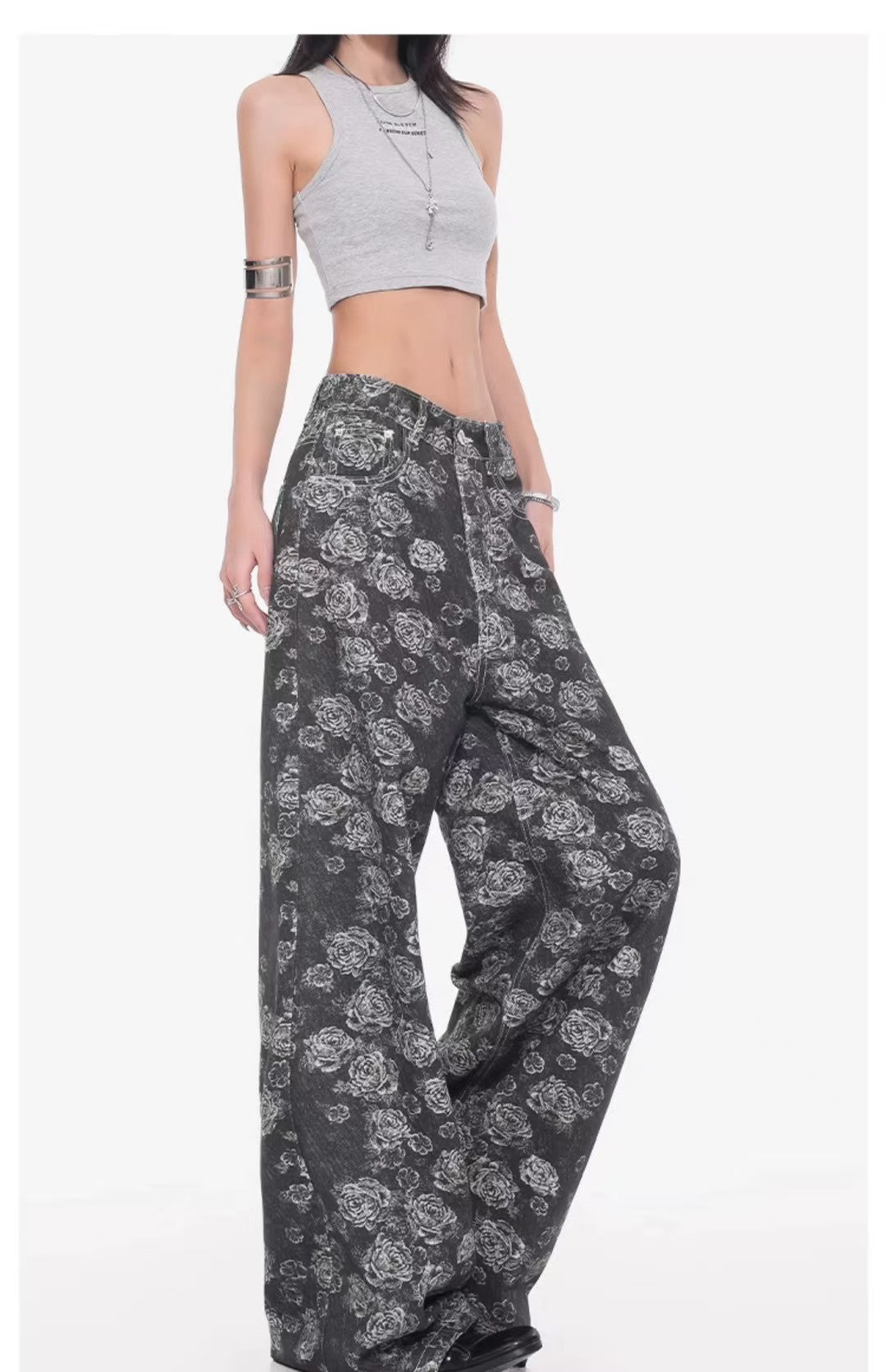 ג׳ינס היילי פרחים שחור