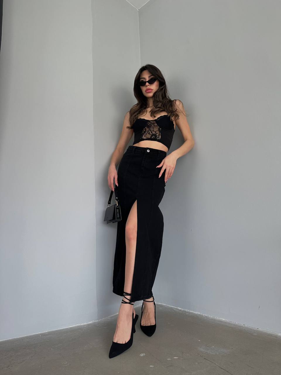 חצאית עפרון גינס שחור