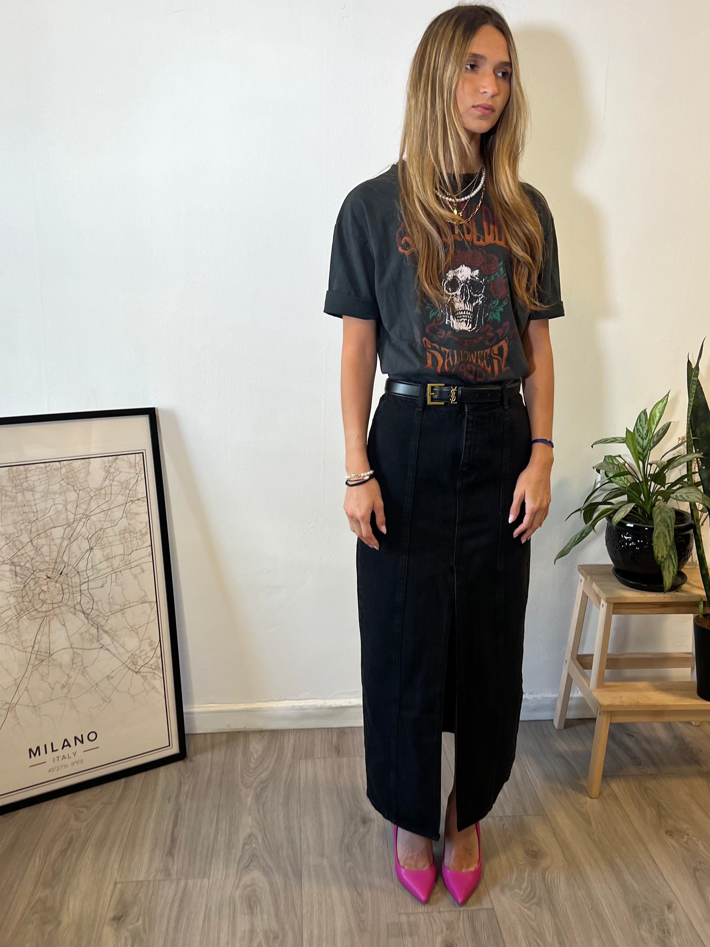 חצאית עפרון גינס שחור