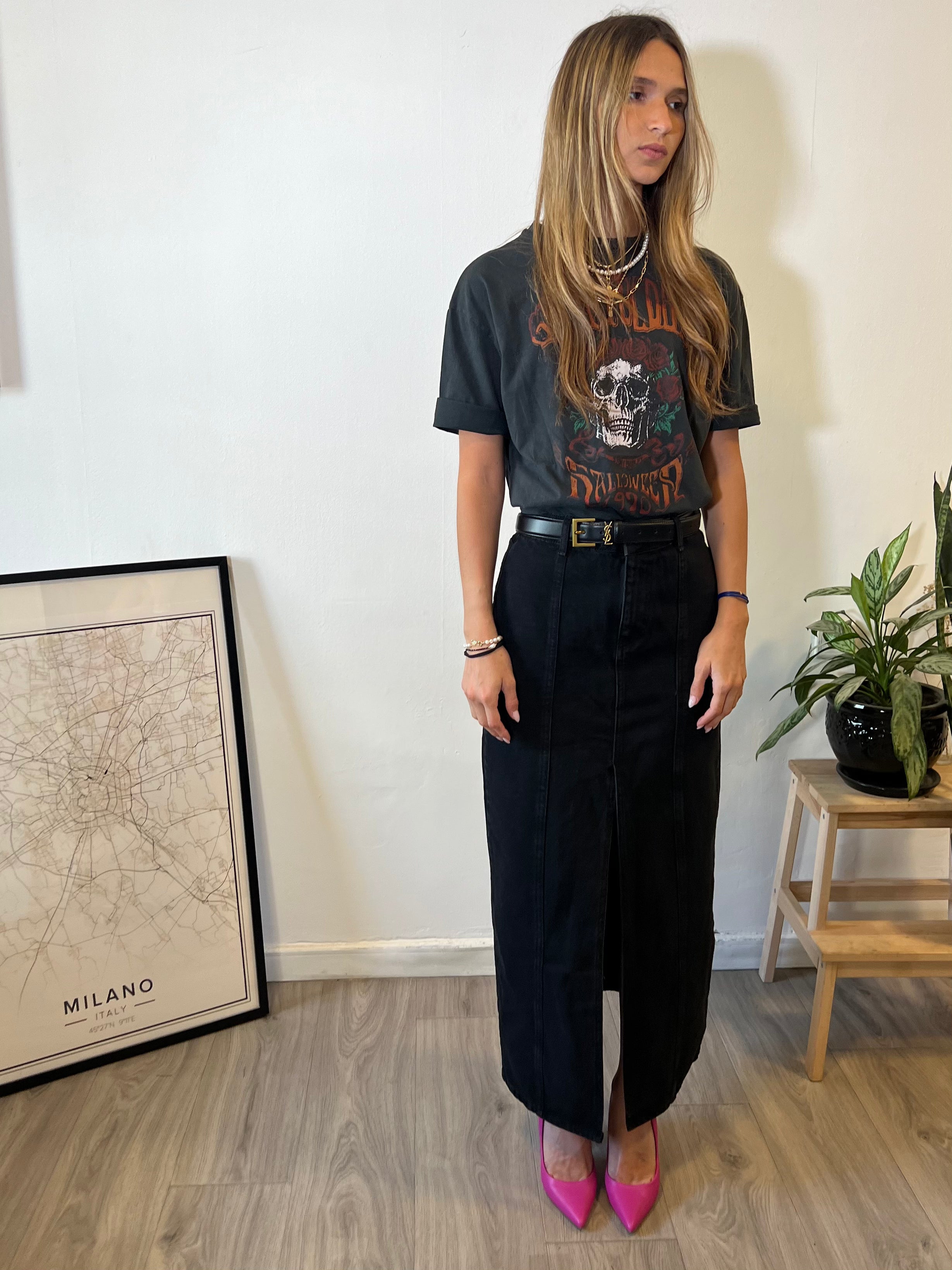 חצאית עפרון גינס שחור