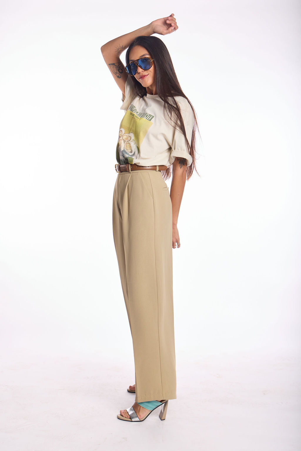 מכנס מחויט לארה קרם ירוק