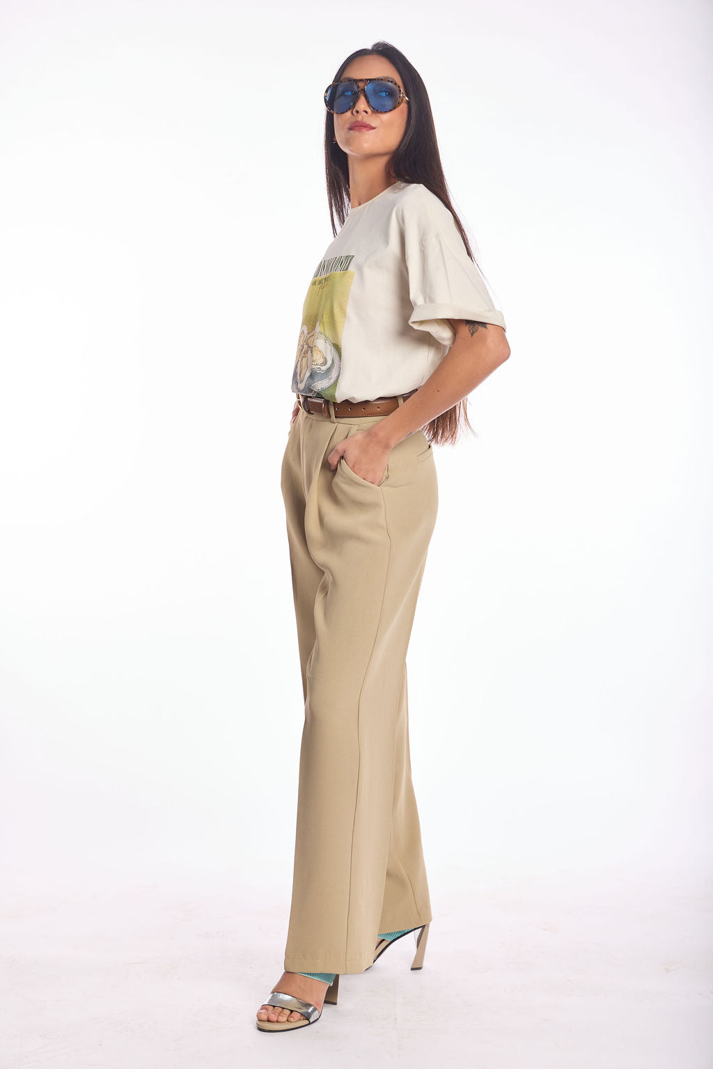 מכנס מחויט לארה קרם ירוק