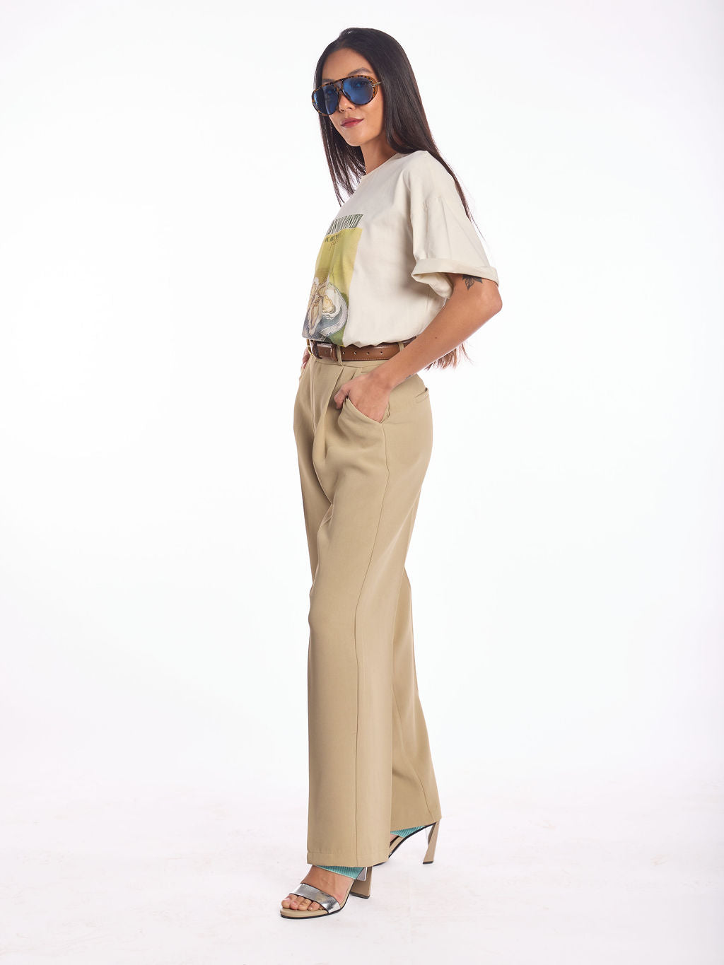 מכנס מחויט לארה קרם ירוק