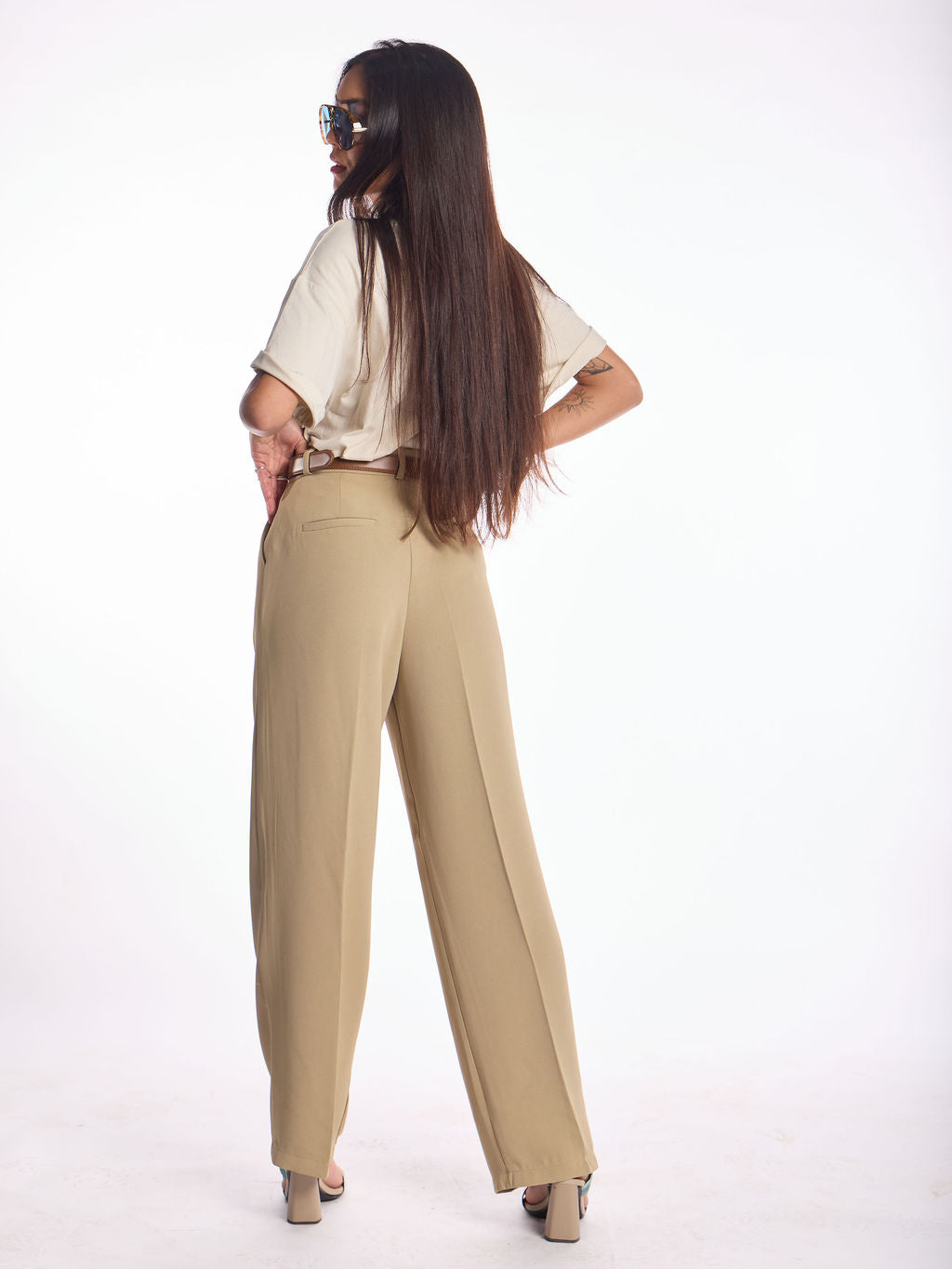 מכנס מחויט לארה קרם ירוק