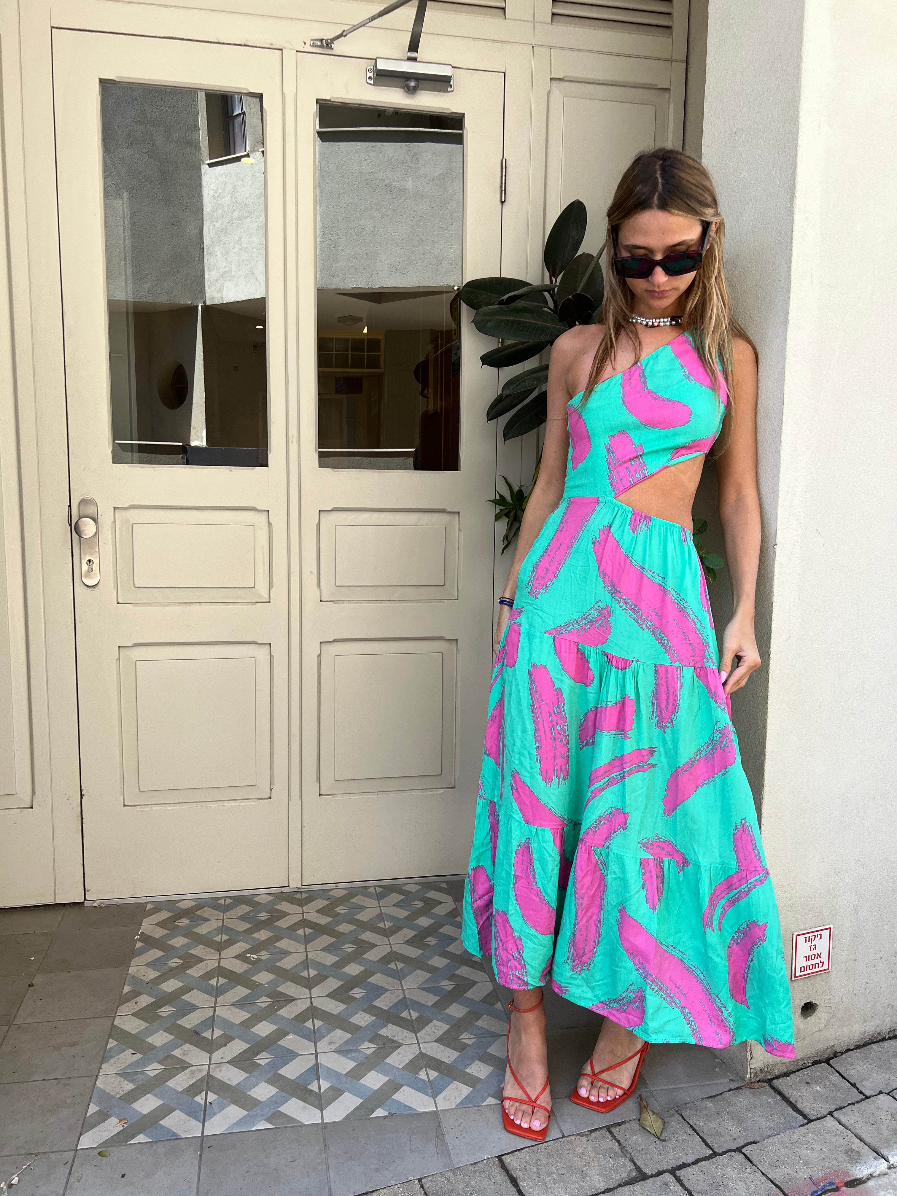 שמלת ריף א-סימטרי טורקיז