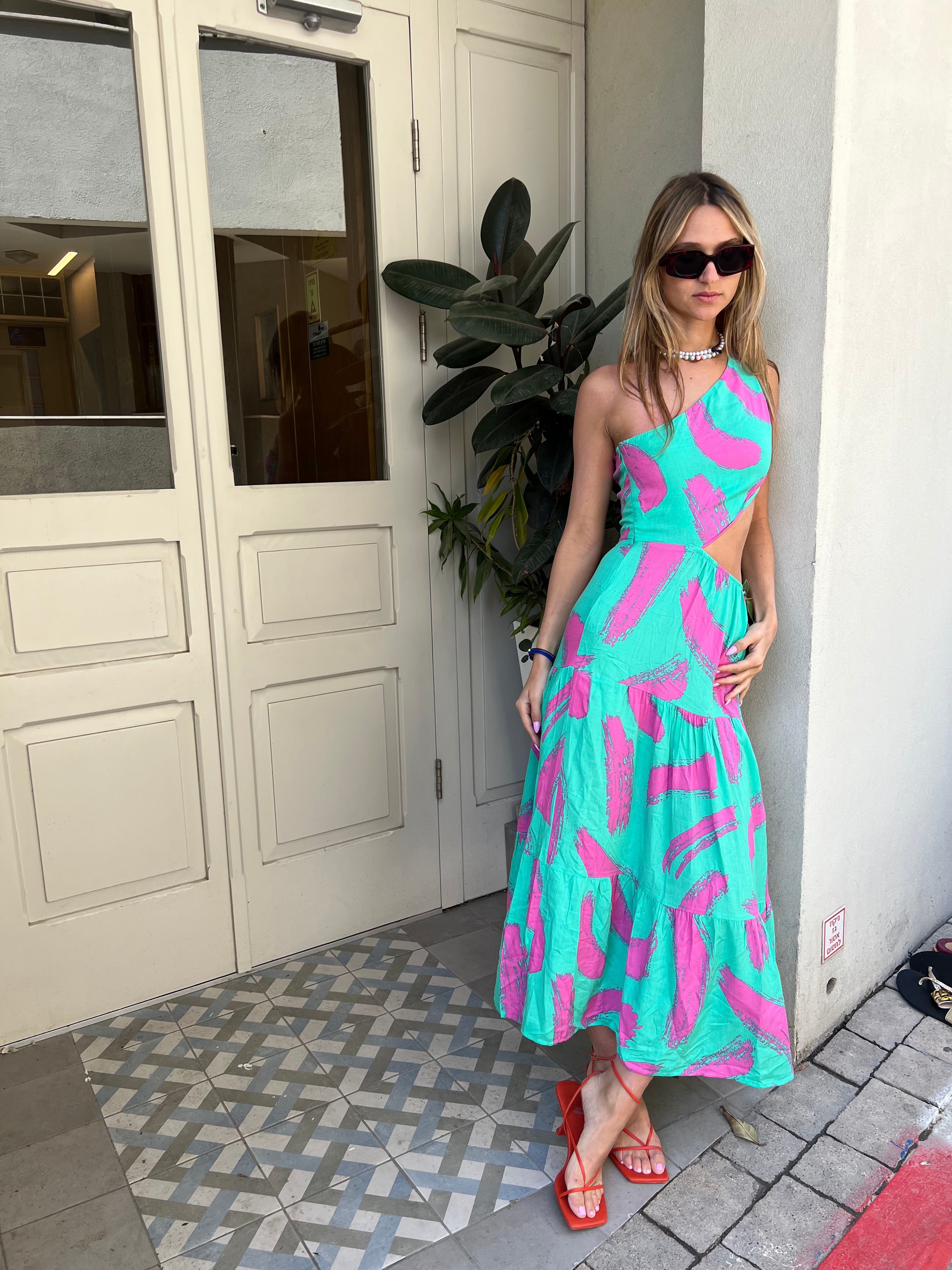 שמלת ריף א-סימטרי טורקיז