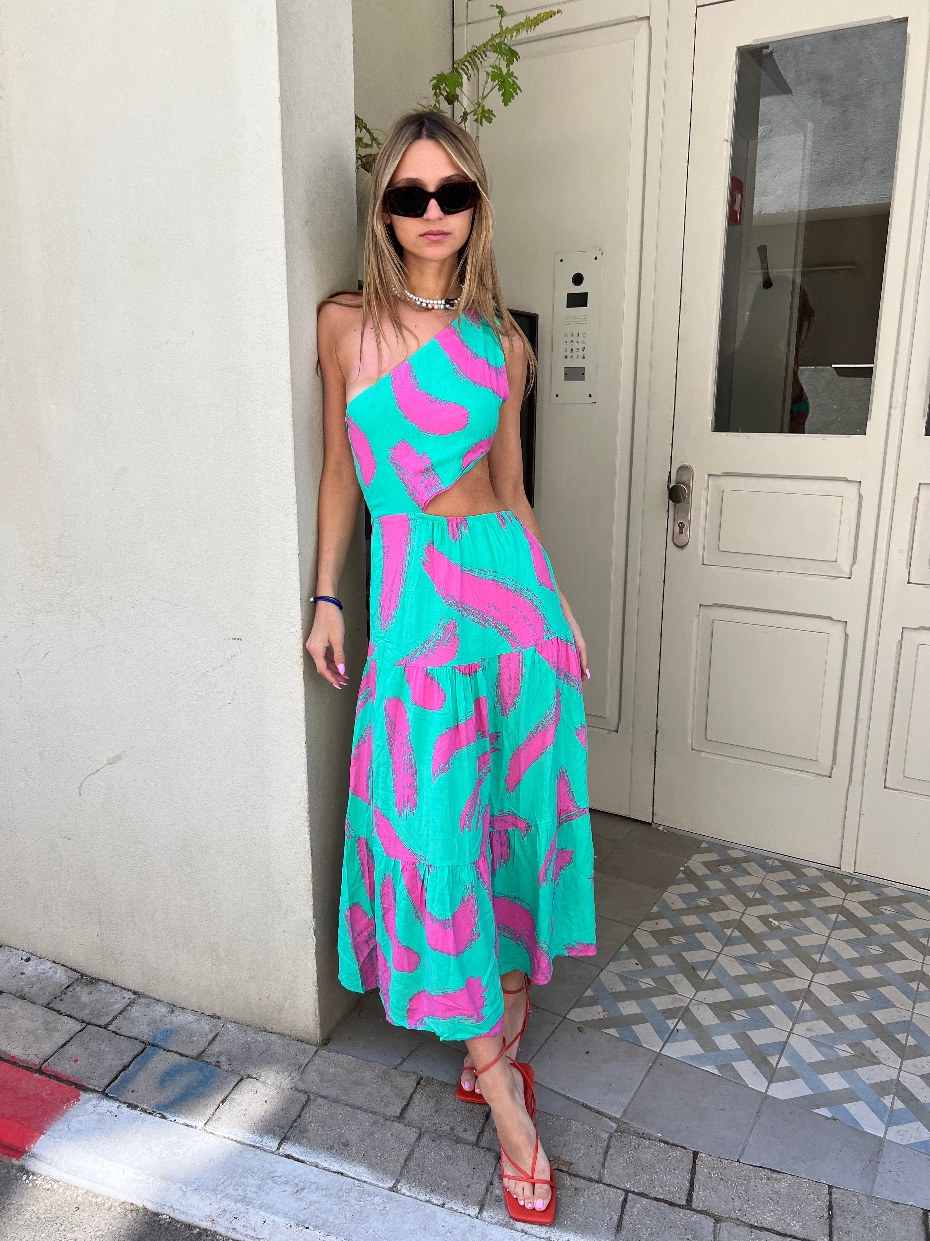 שמלת ריף א-סימטרי טורקיז