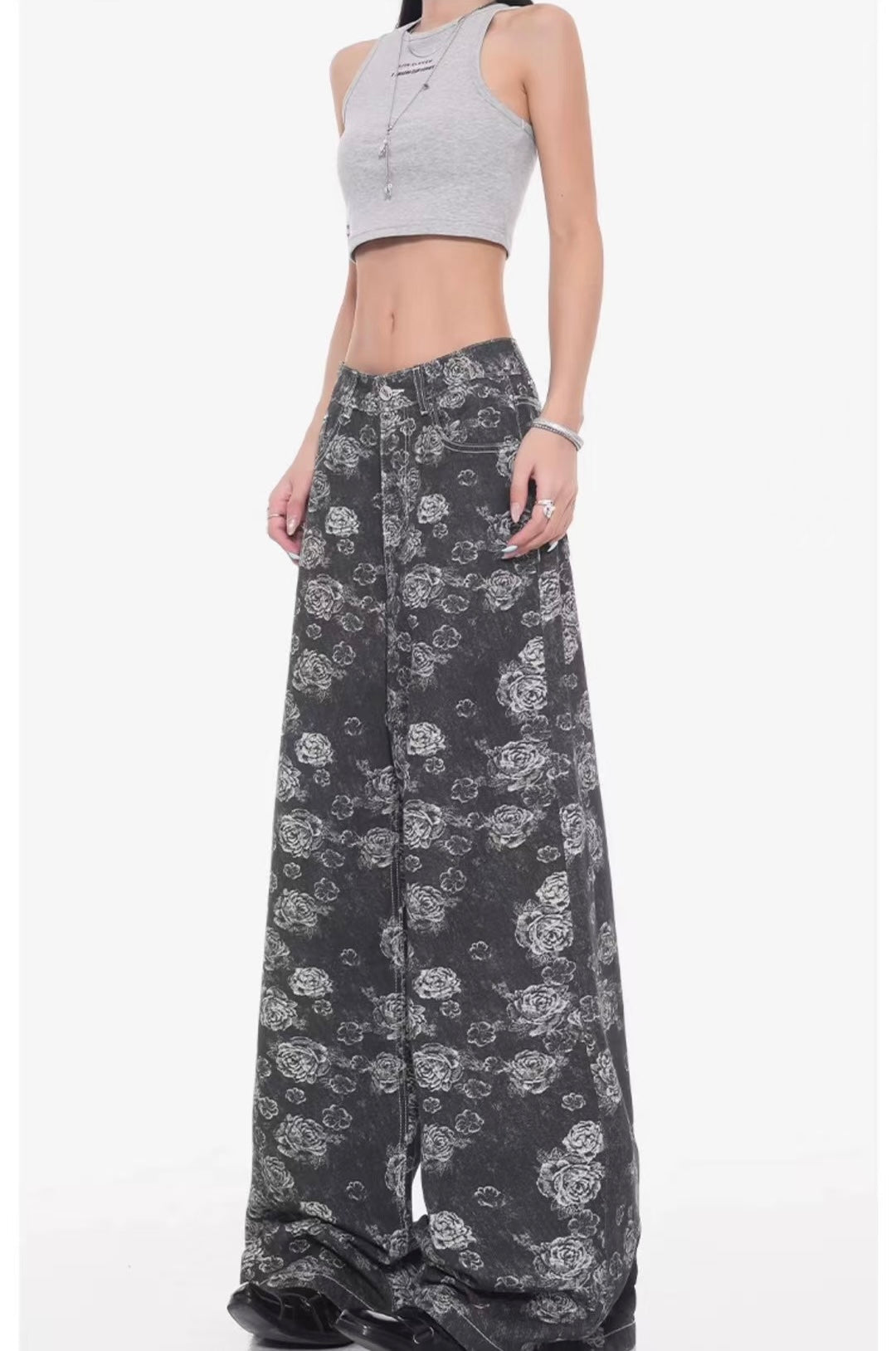 ג׳ינס היילי פרחים שחור