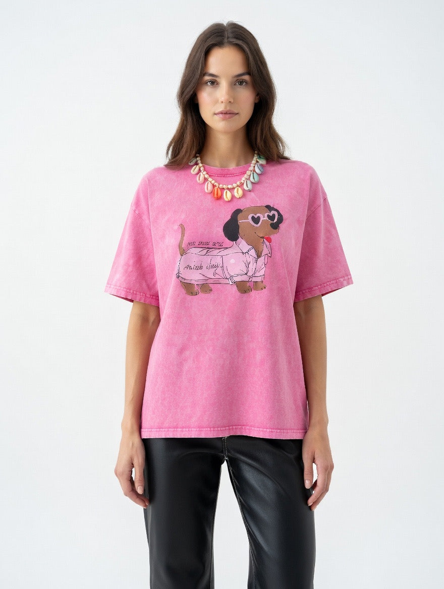 חולצת דוגי אוברסייז ורוד