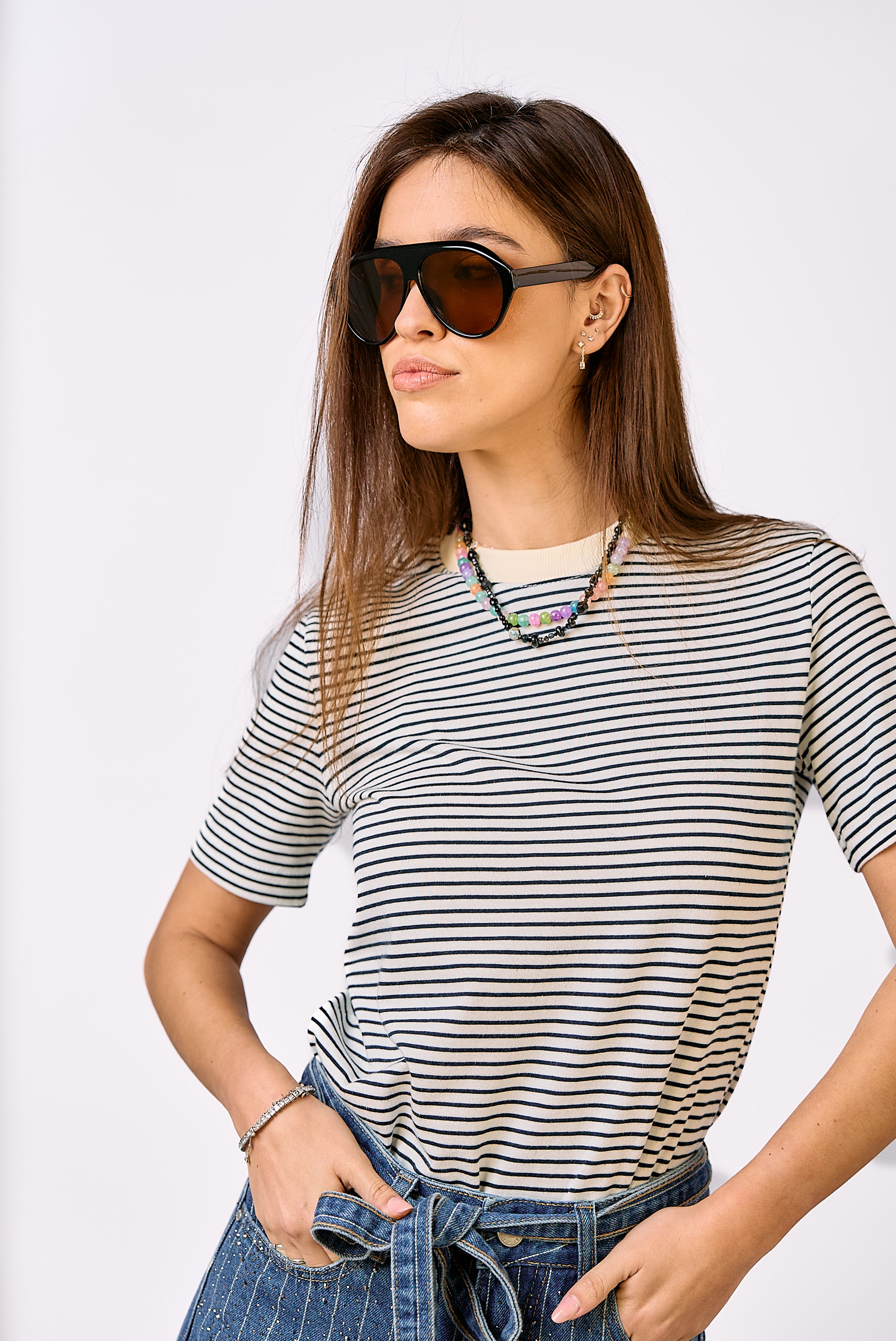 חולצת לידיה פסים לבן