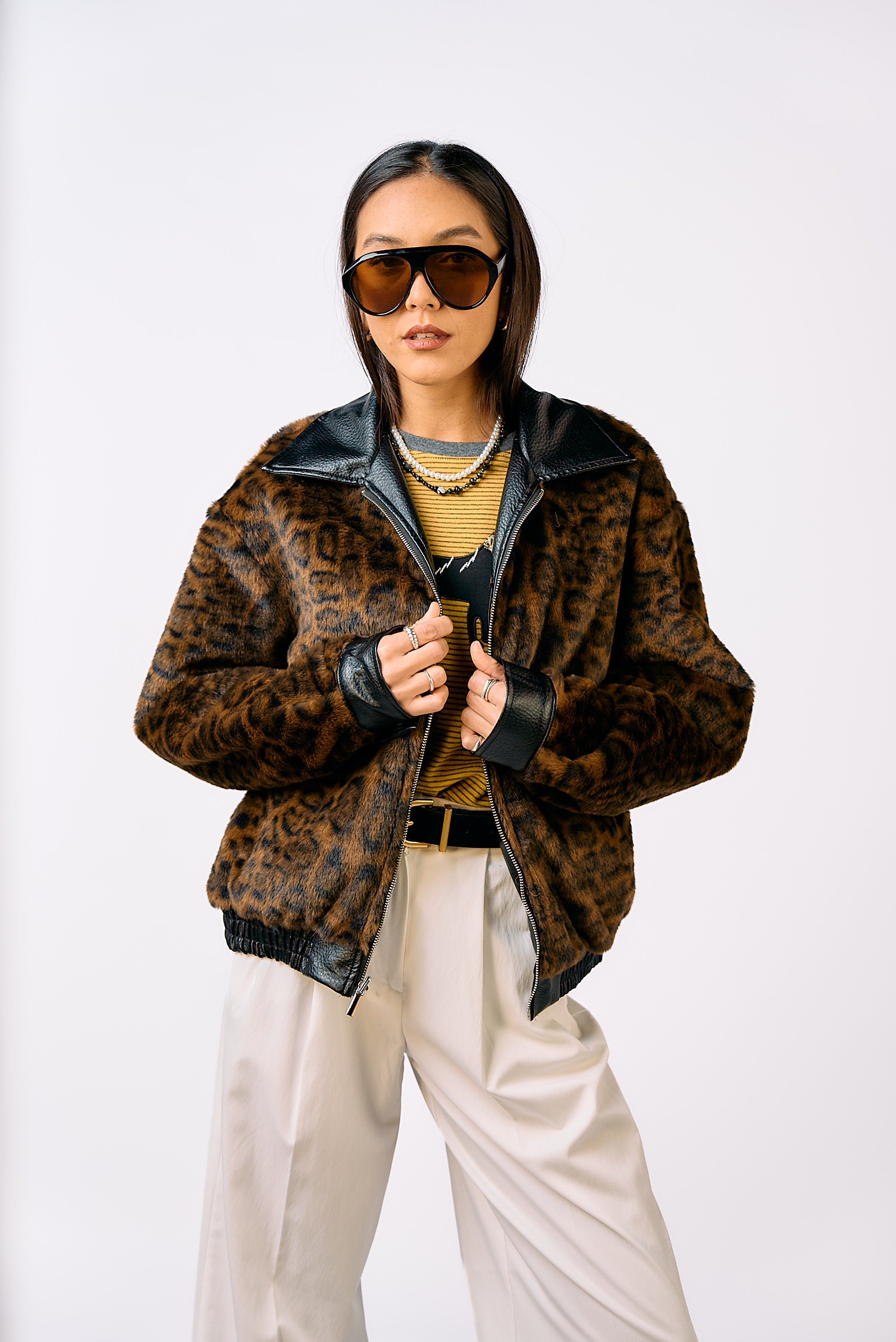 מעיל עמית עור ומנומר