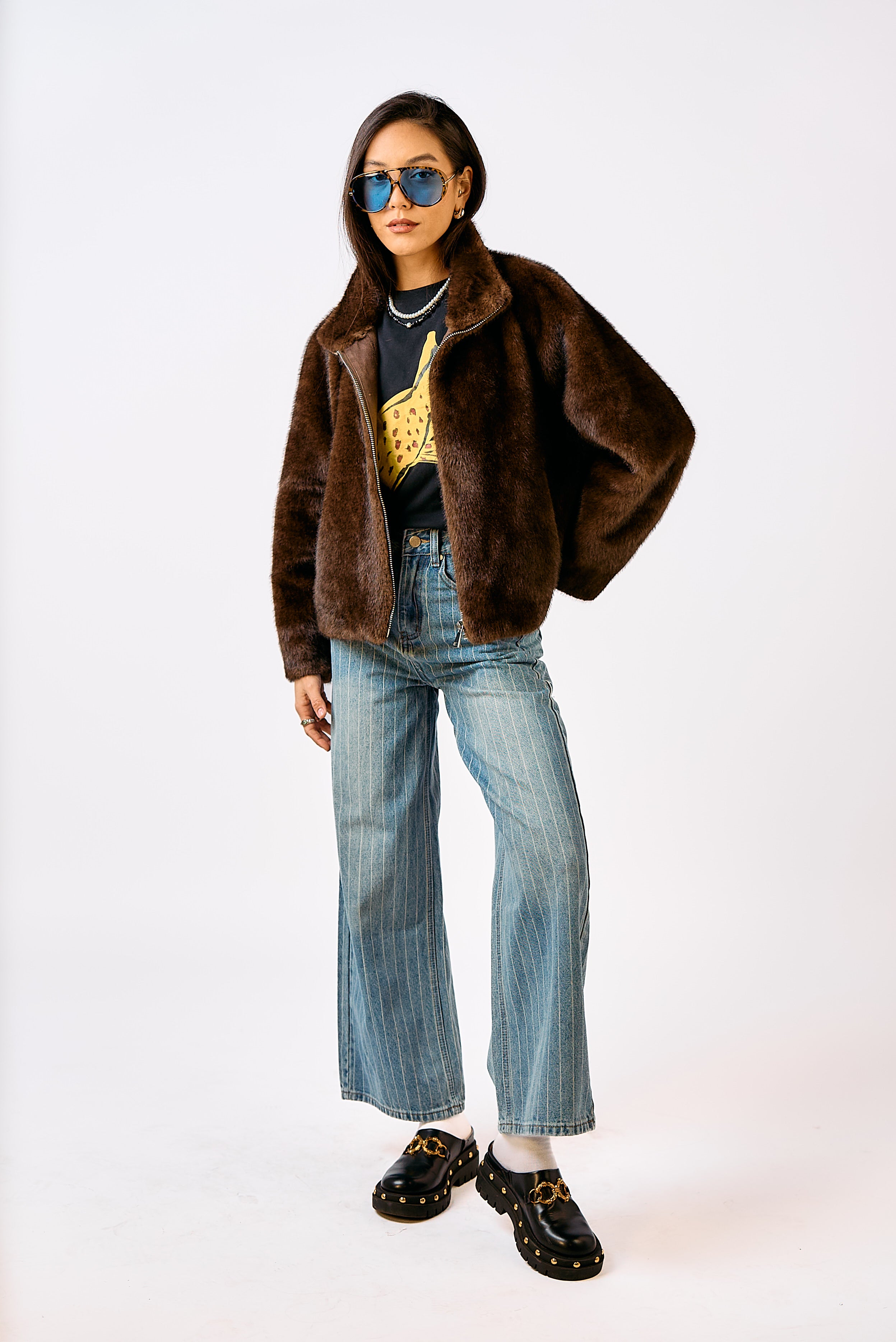 מעיל פרווה אורגד חום/בורדו