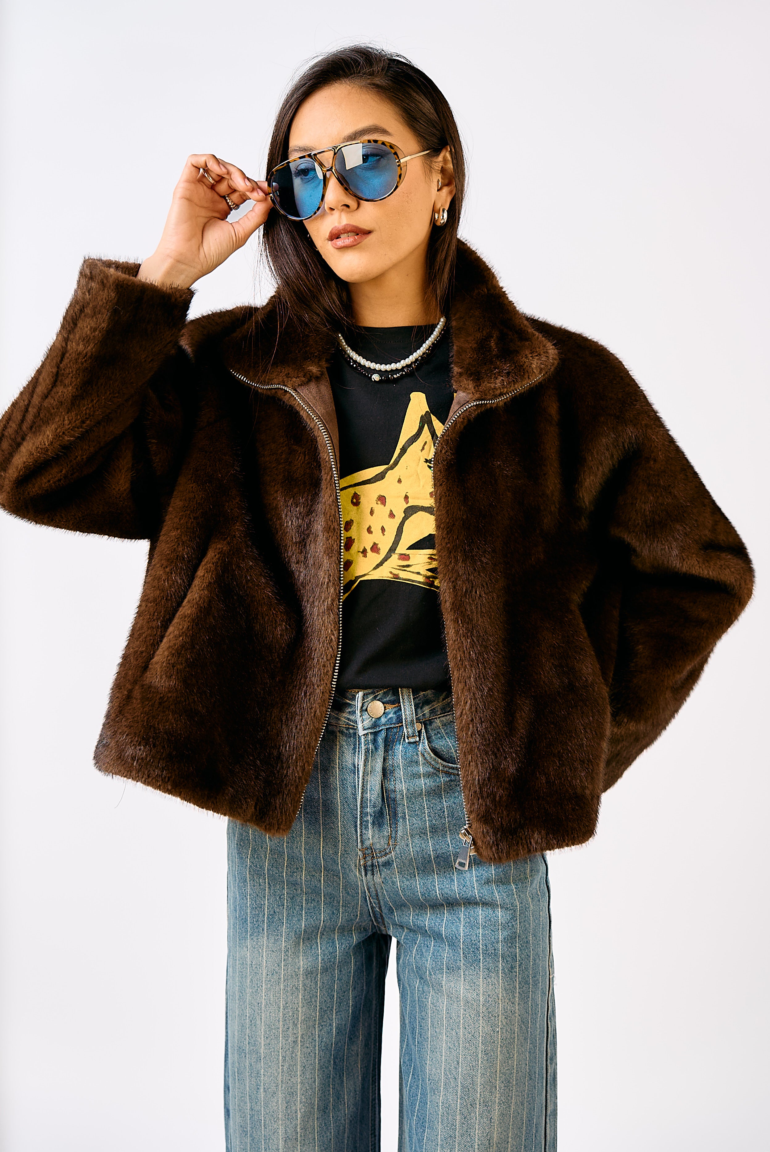 מעיל פרווה אורגד חום/בורדו