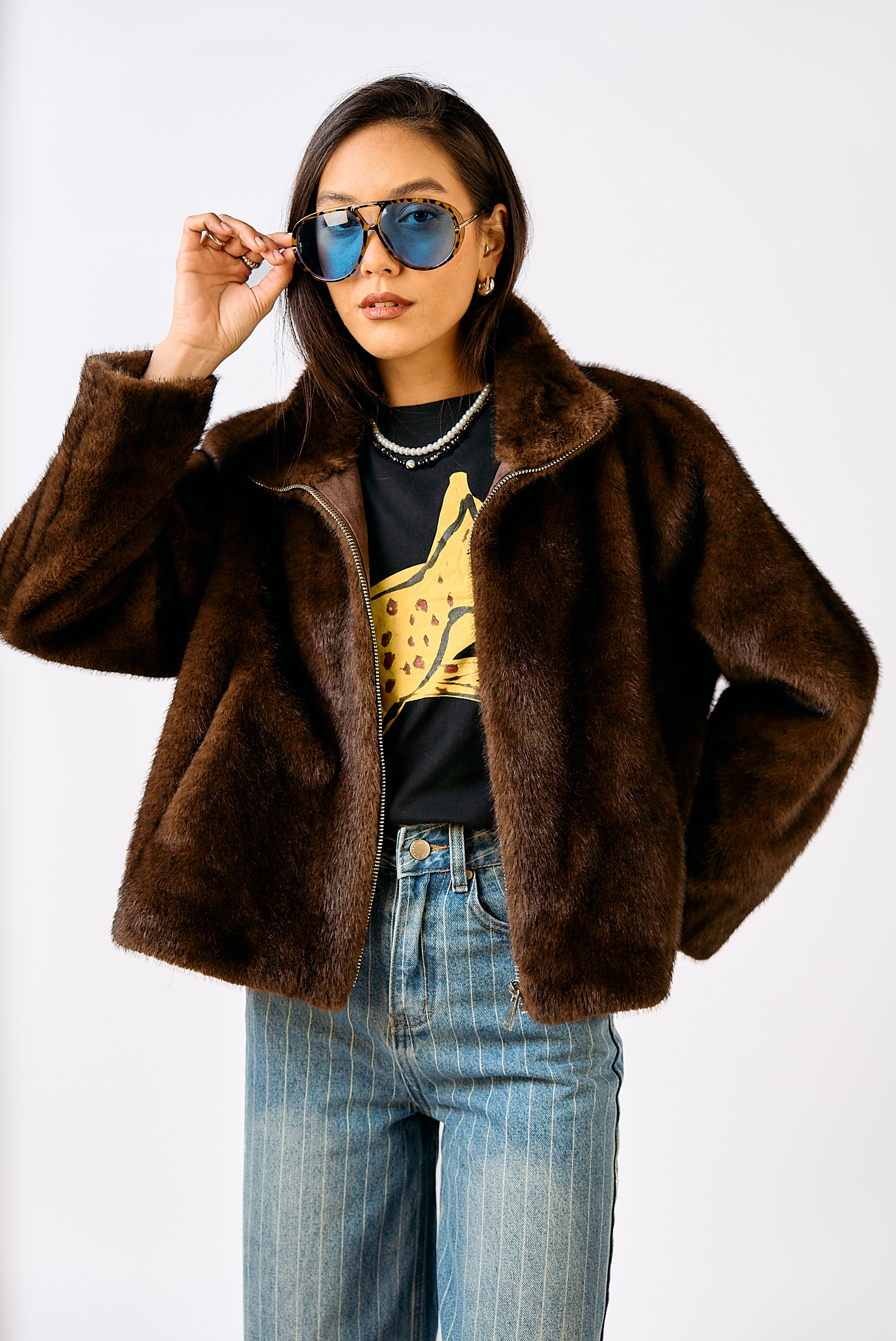 מעיל פרווה אורגד חום/בורדו