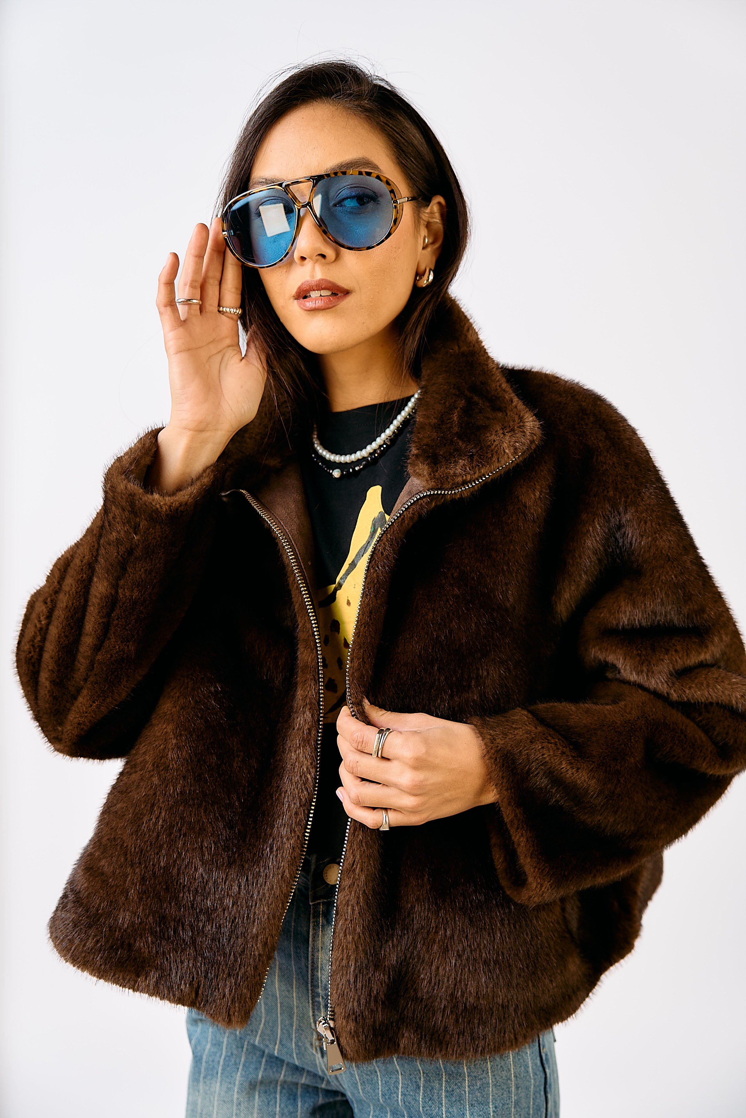 מעיל פרווה אורגד חום/בורדו