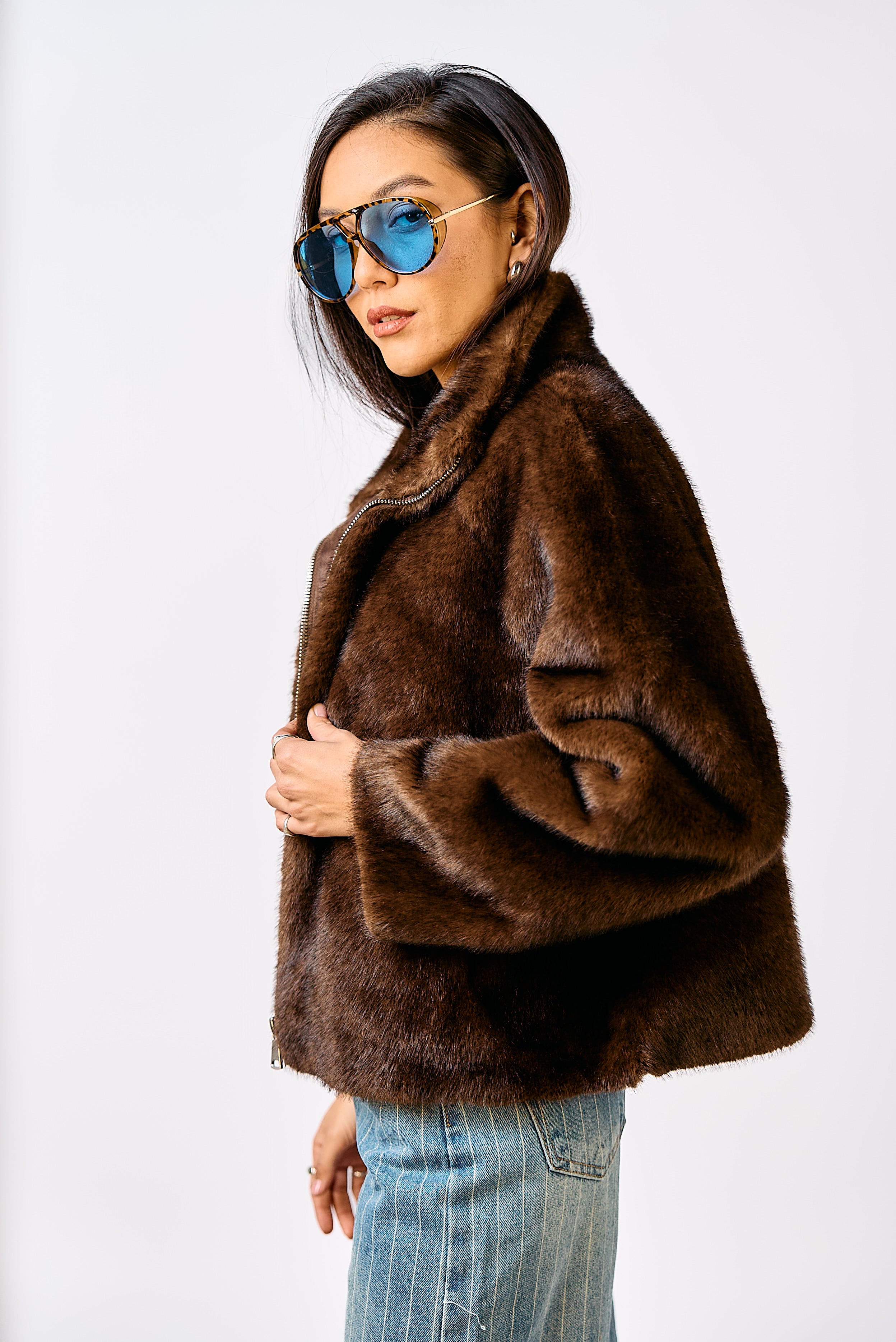 מעיל פרווה אורגד חום/בורדו