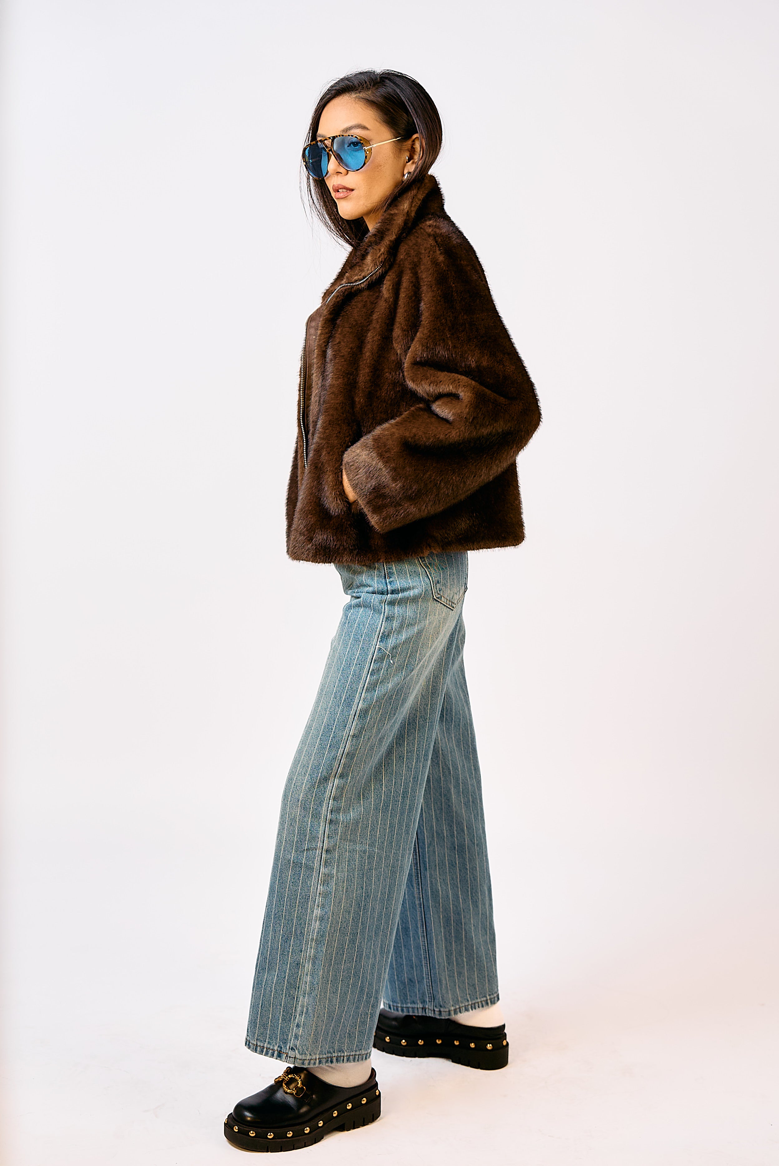 מעיל פרווה אורגד חום/בורדו