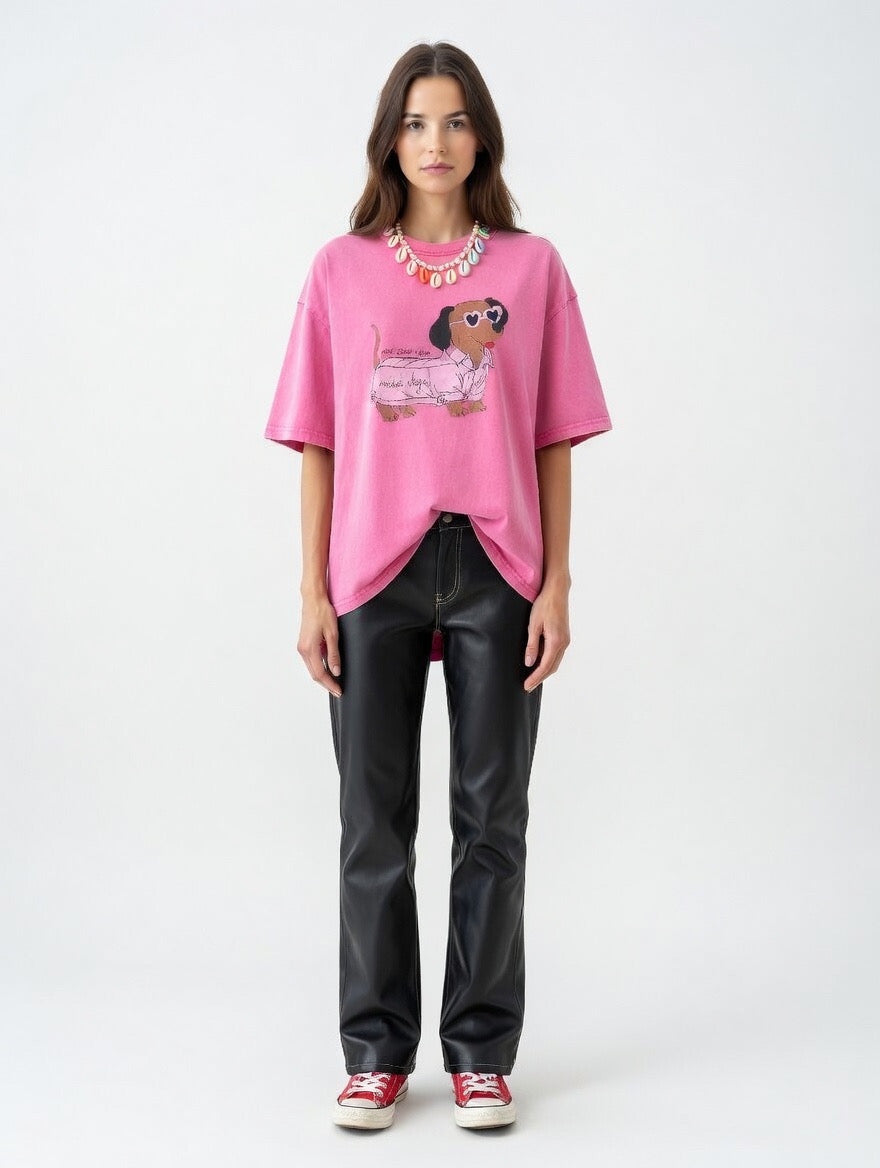 חולצת דוגי אוברסייז ורוד