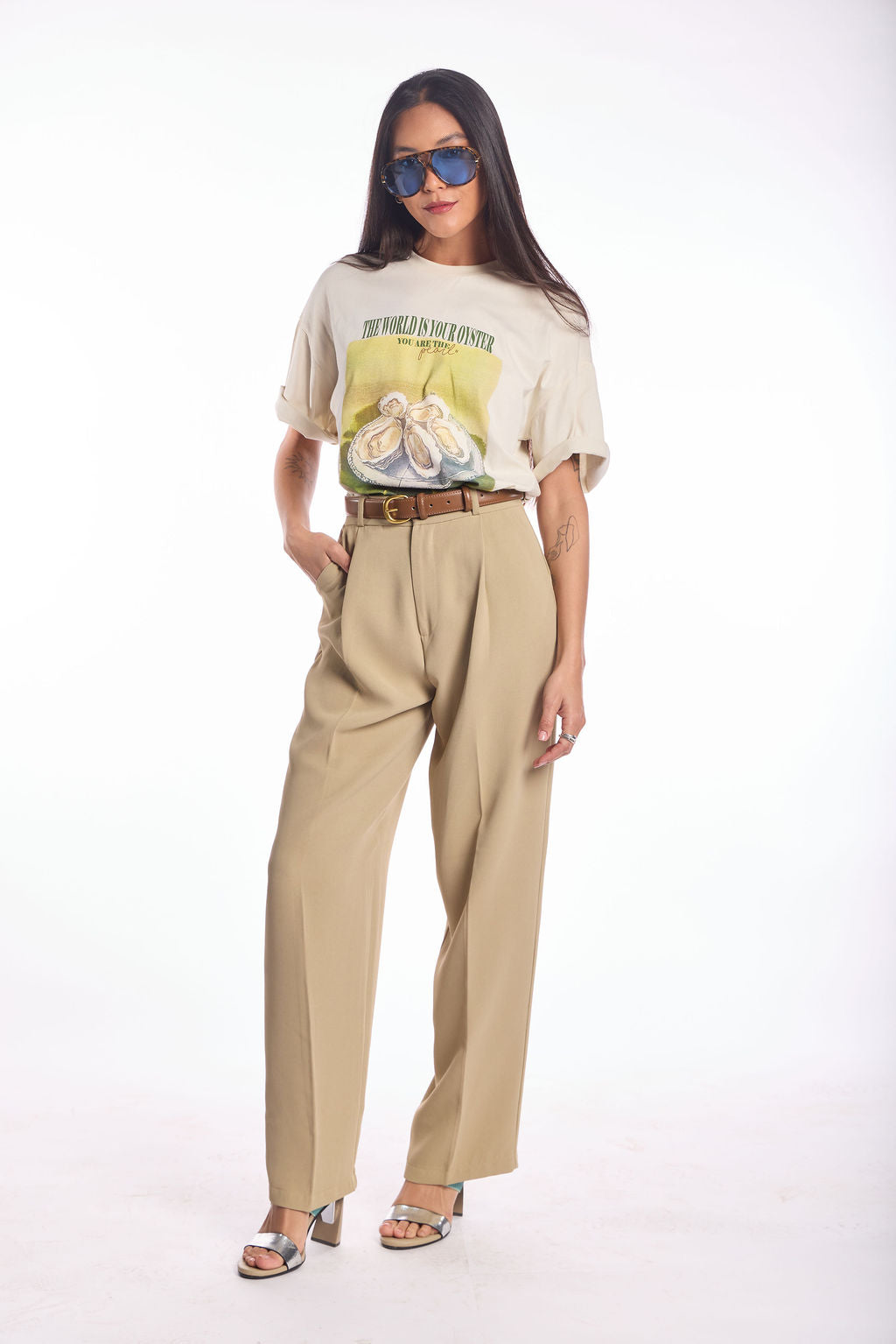 מכנס מחויט לארה קרם ירוק